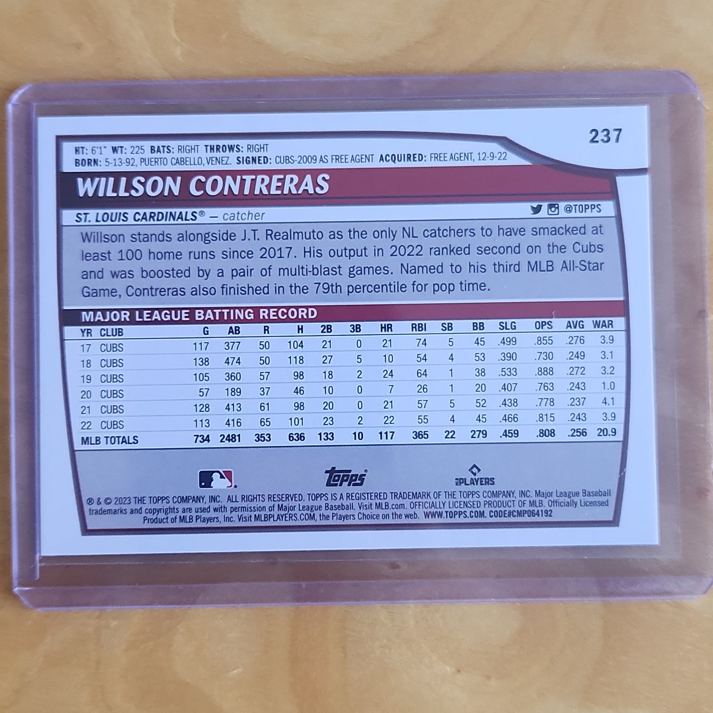2023 Topps Big League Willson Contreras Refractor #237 St. Louis Cardinals
