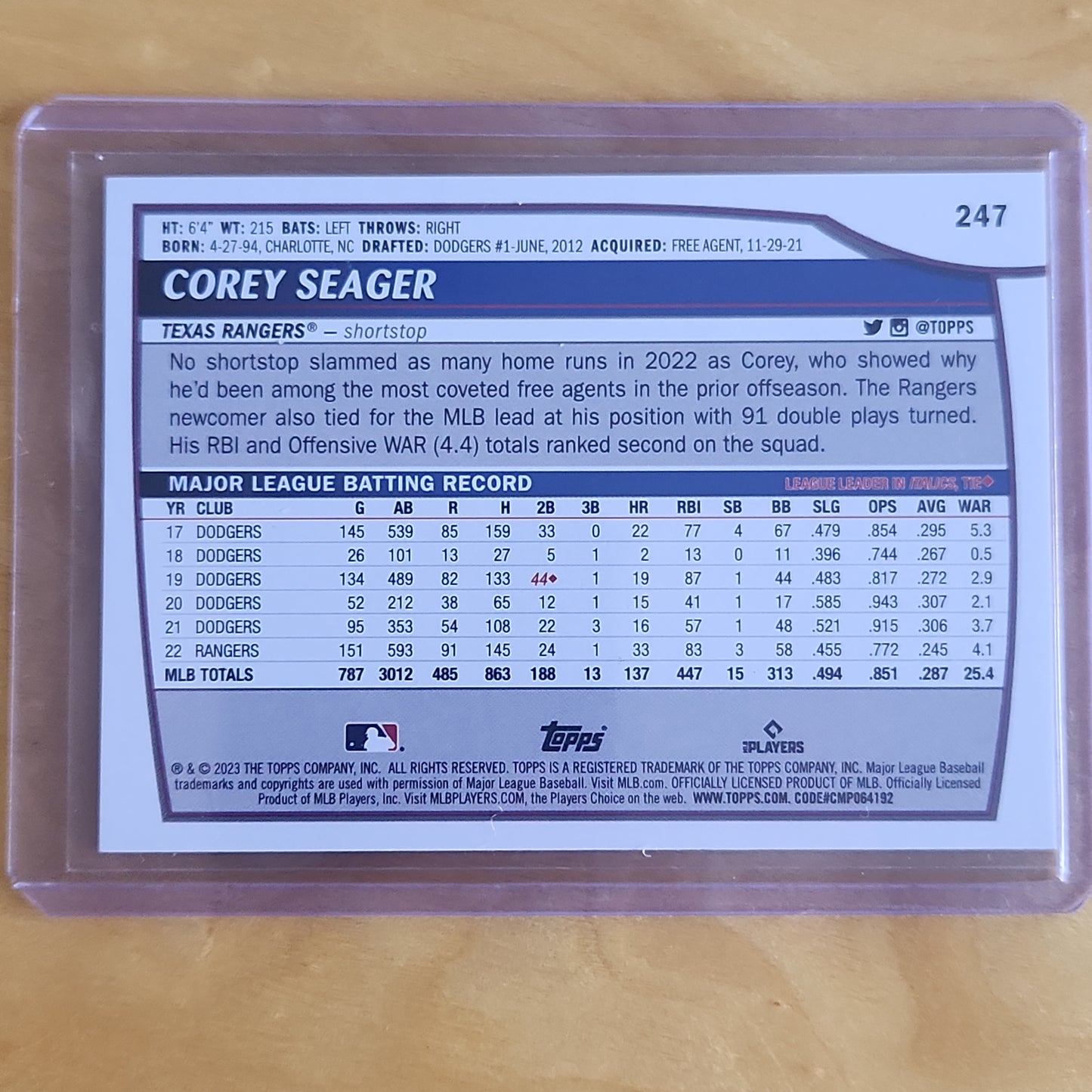 2023 Topps Big League Corey Seager Refractor #247 Texas Rangers