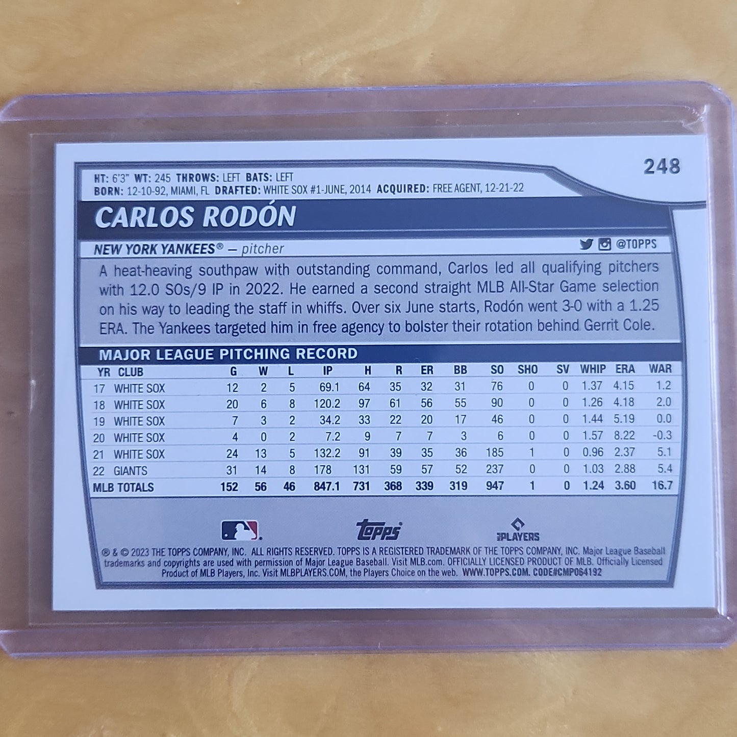 2023 Topps Big League Carlos Rodón Refractor #248 New York Yankees