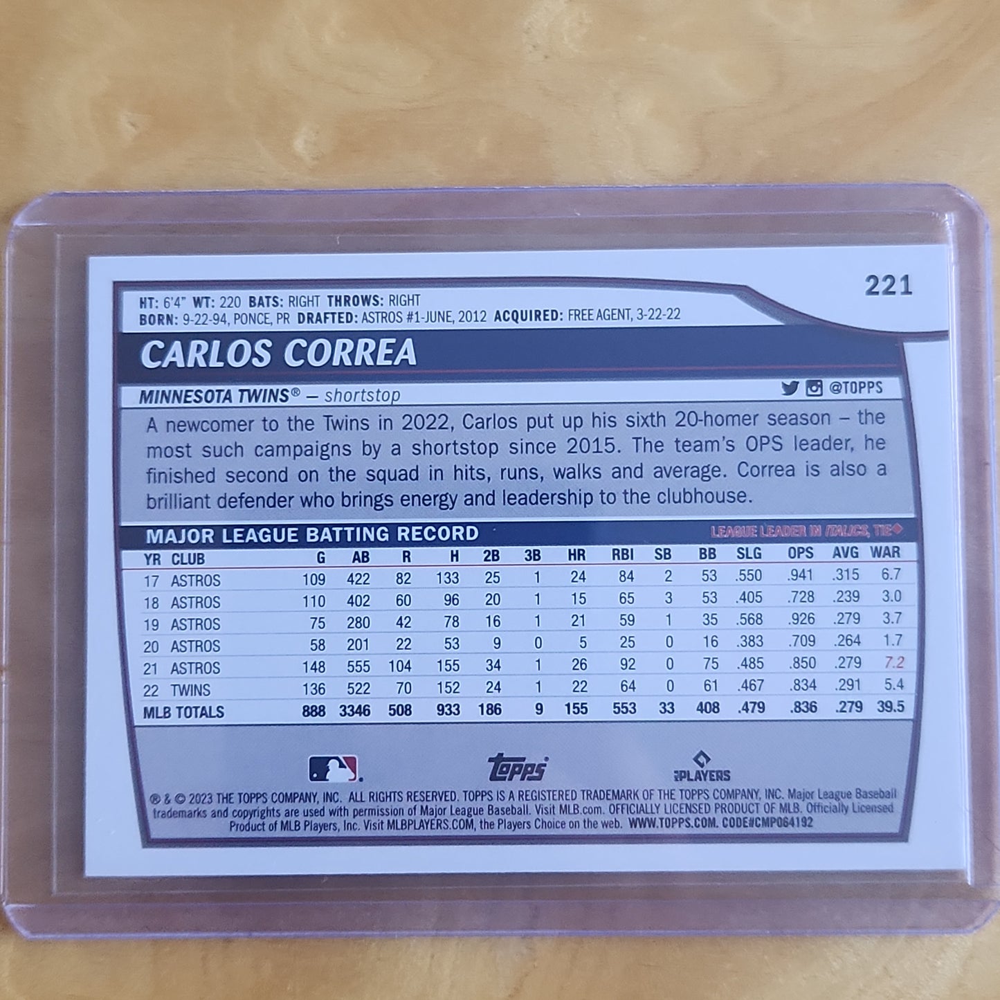 2023 Topps Big League Carlos Correa Refractor #221 Minnesota Twins