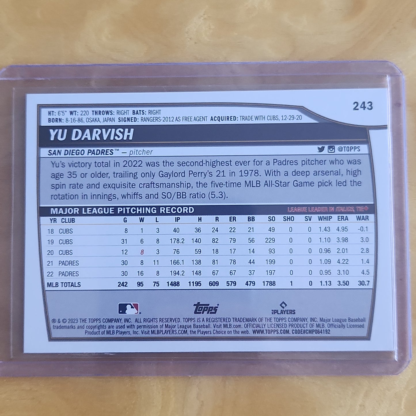 2023 Topps Big League Yu Darvish Refractor #243 San Diego Padres