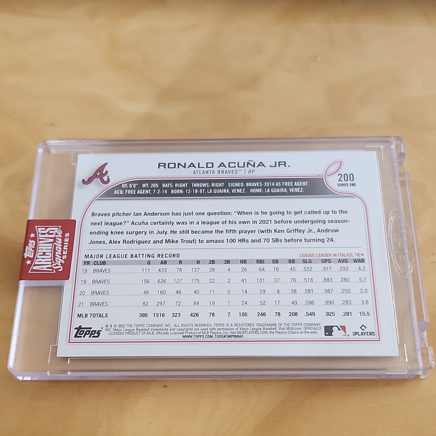 Topps Archives Signature Series Ronaldo Acuña Jr. Auto 02/19 #200