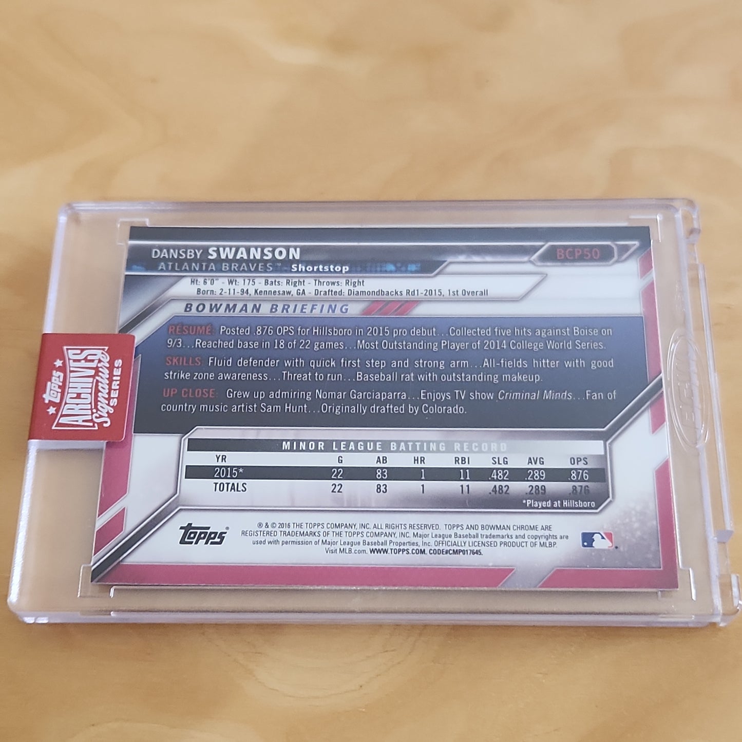 Topps Chrome Archives Signature Series Bowman Dansby Swanson Auto 06/12 #BCP50