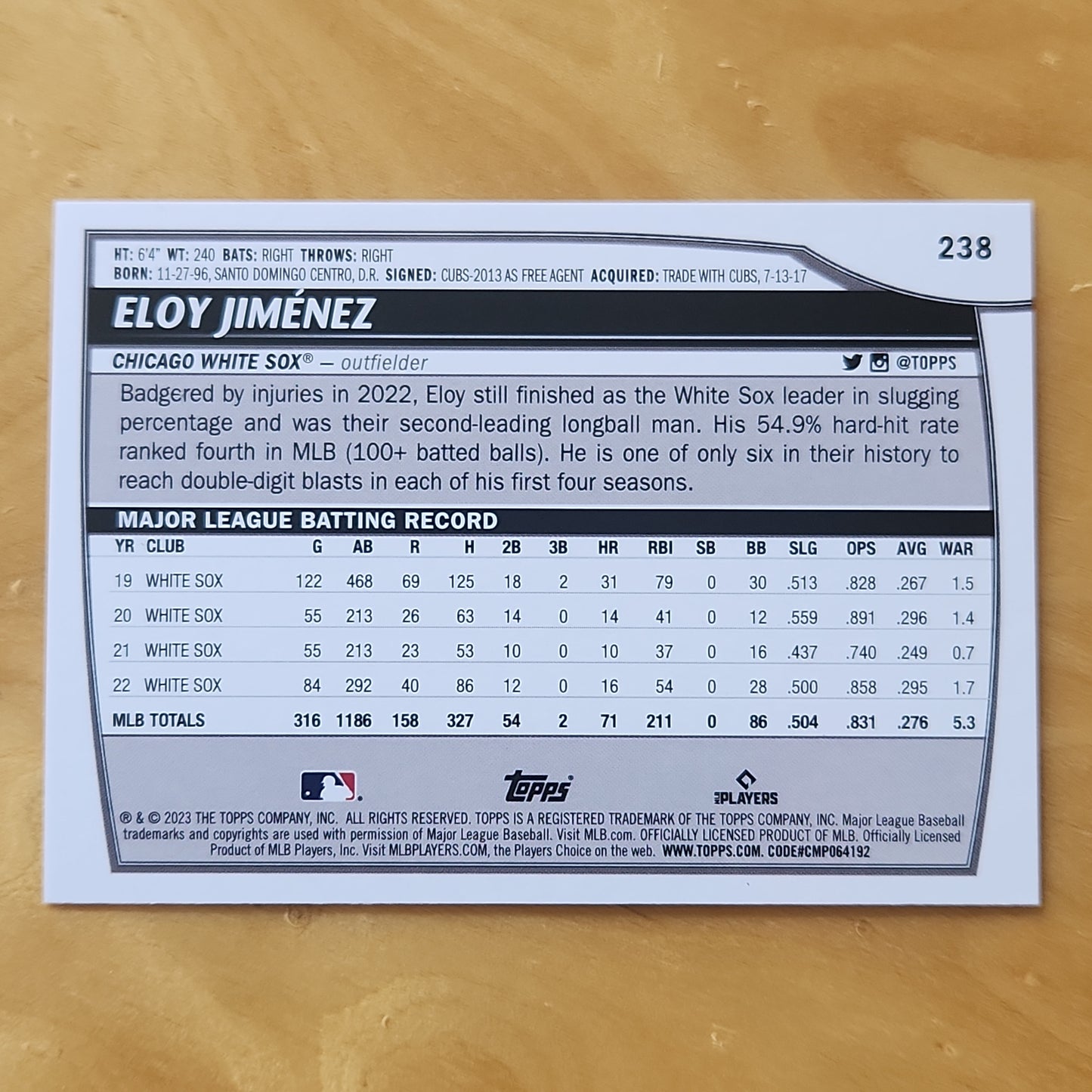 2023 Topps Big League Eloy Jimènez Refractor #238 Chicago White Sox