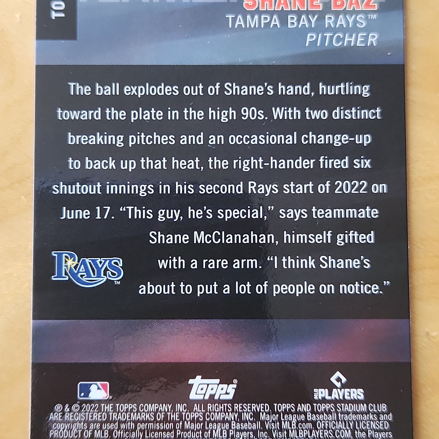 2022 Topps Stadium Club Chrome Shane Baz Team of the Future insert RC #TOF-19 Tampa Bay Rays