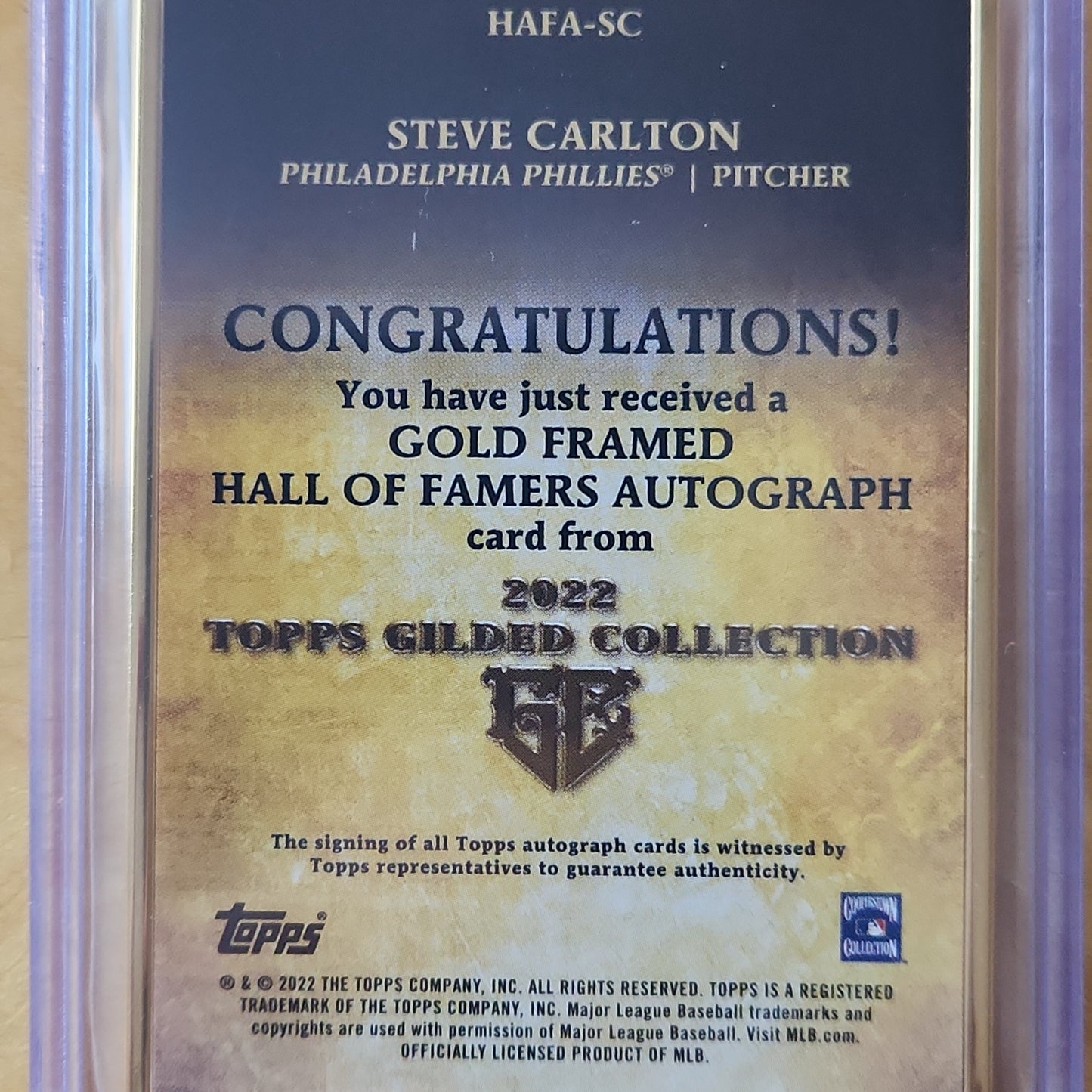 2022 Topps Guilded Collection Steve Carlton Golden Framed AUTOGRAPH 27/90 #HAFA-SC Philadelphia Phillies