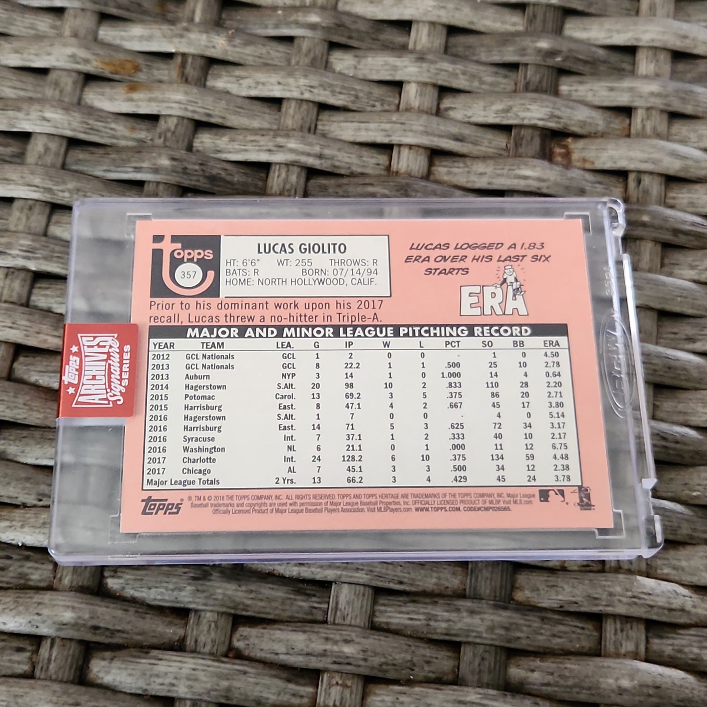 Topps Heritage Archives Signature Lucas Giolito Auto 22/34 #357