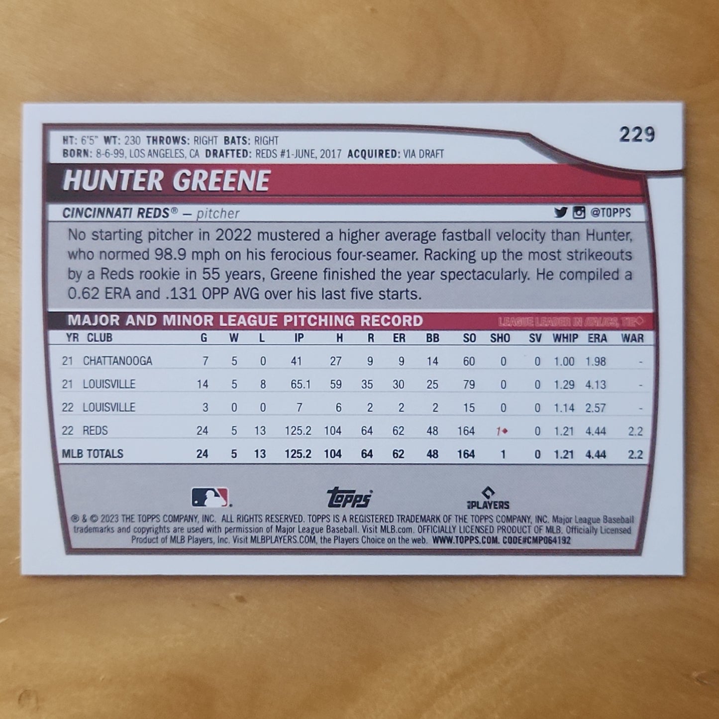 2023 Topps Big League Hunter Green Refractor #229 Cincinnati Reds