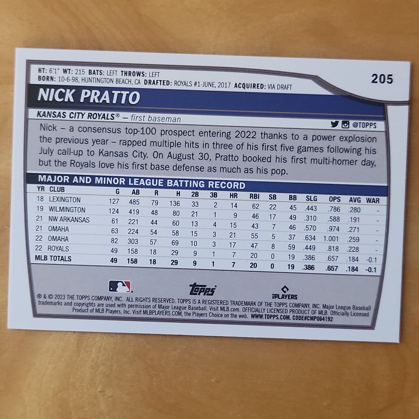 2023 Topps Big League Nick Pratto Refractor #205 Kansas City Royals