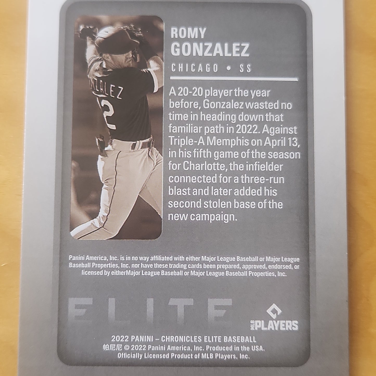 2022 Panini Chronicles Elite Romy Gonzalez Purple Refractor 17/50 #24 Chicago White Sox