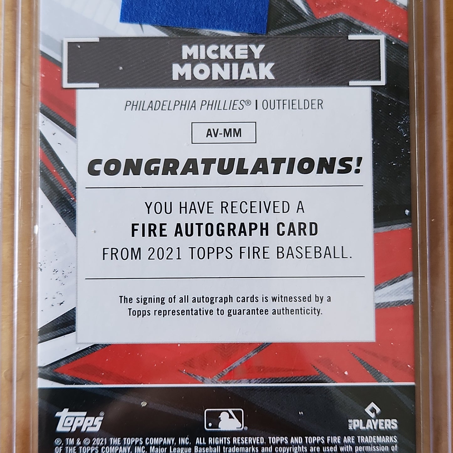 2021 Topps Fire Mickey Moniak RC AUTO Refractor #AV-MM Philadelphia Phillies