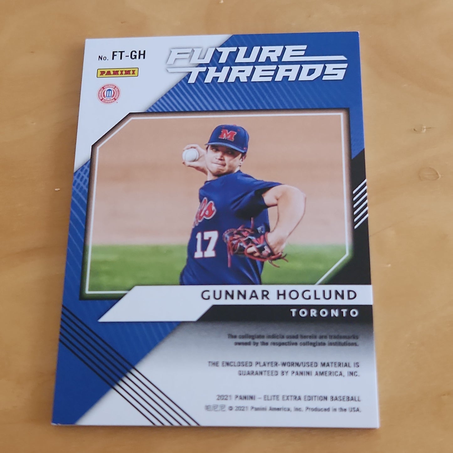 Panini Elite Extra Edition Future Threads Gunnar Hoglund Jersey Patch #FT-GH