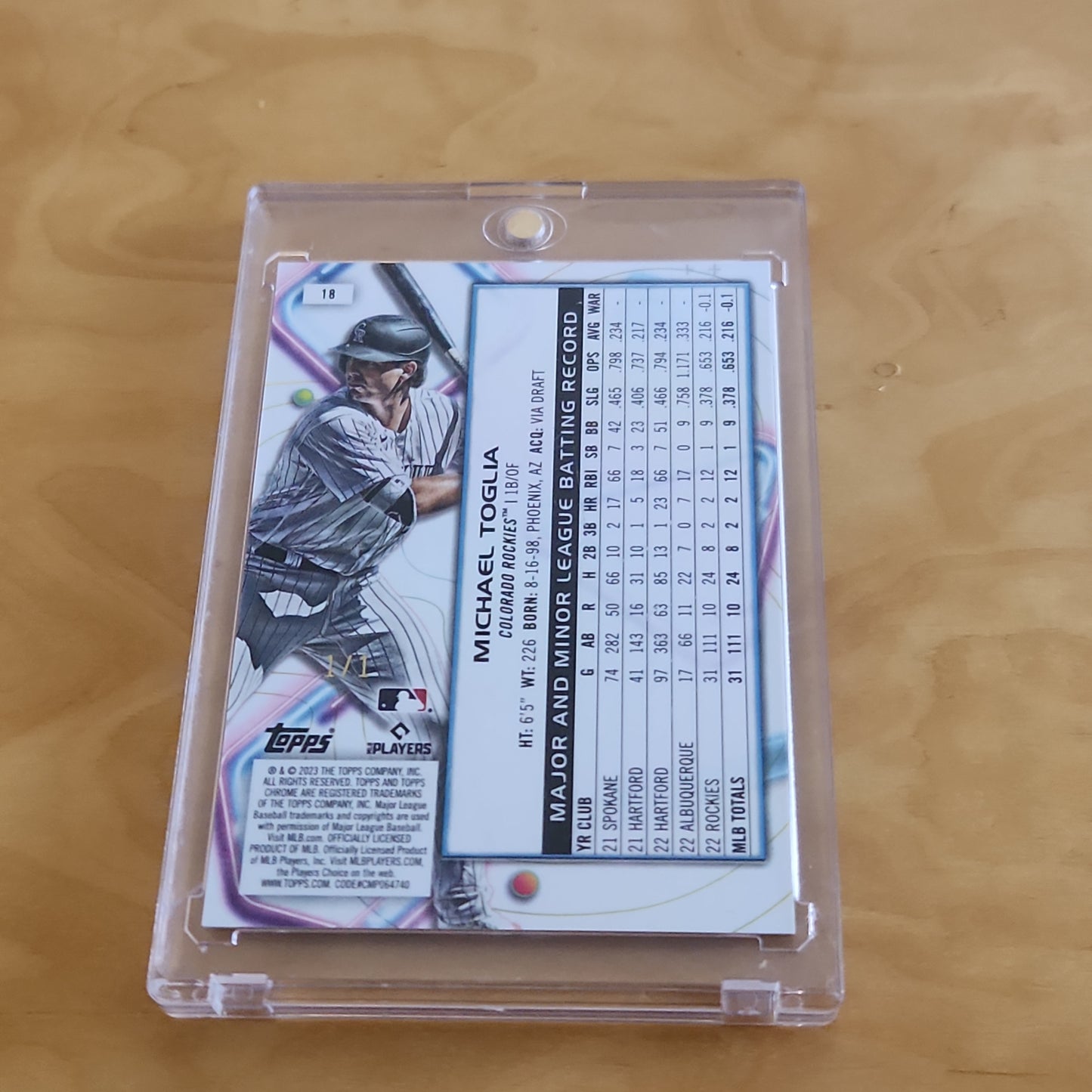 Topps Chrome Cosmic Super Refractor Michael Toglia RC 1/1 #18