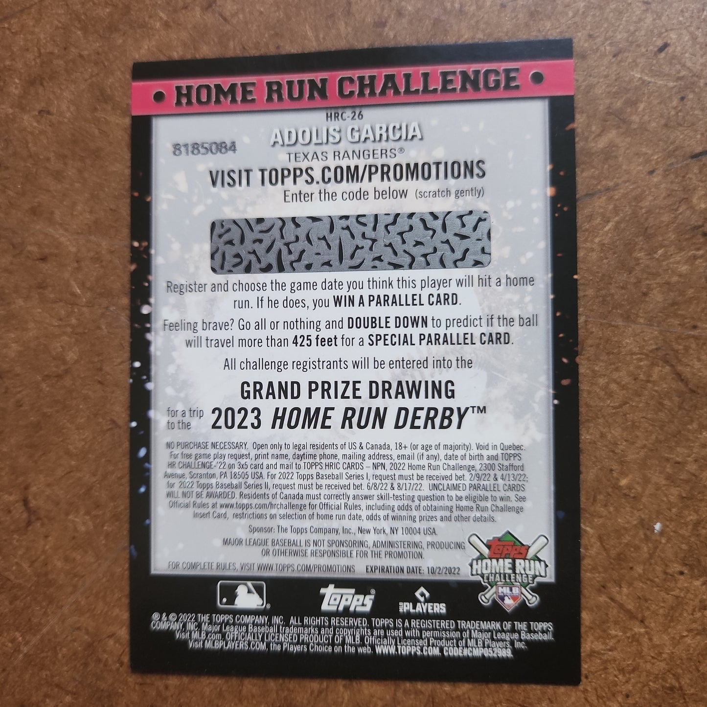 Topps Home Run Challenge Pick The Game Call YourbShote To Won Adolis Garcia #8185084