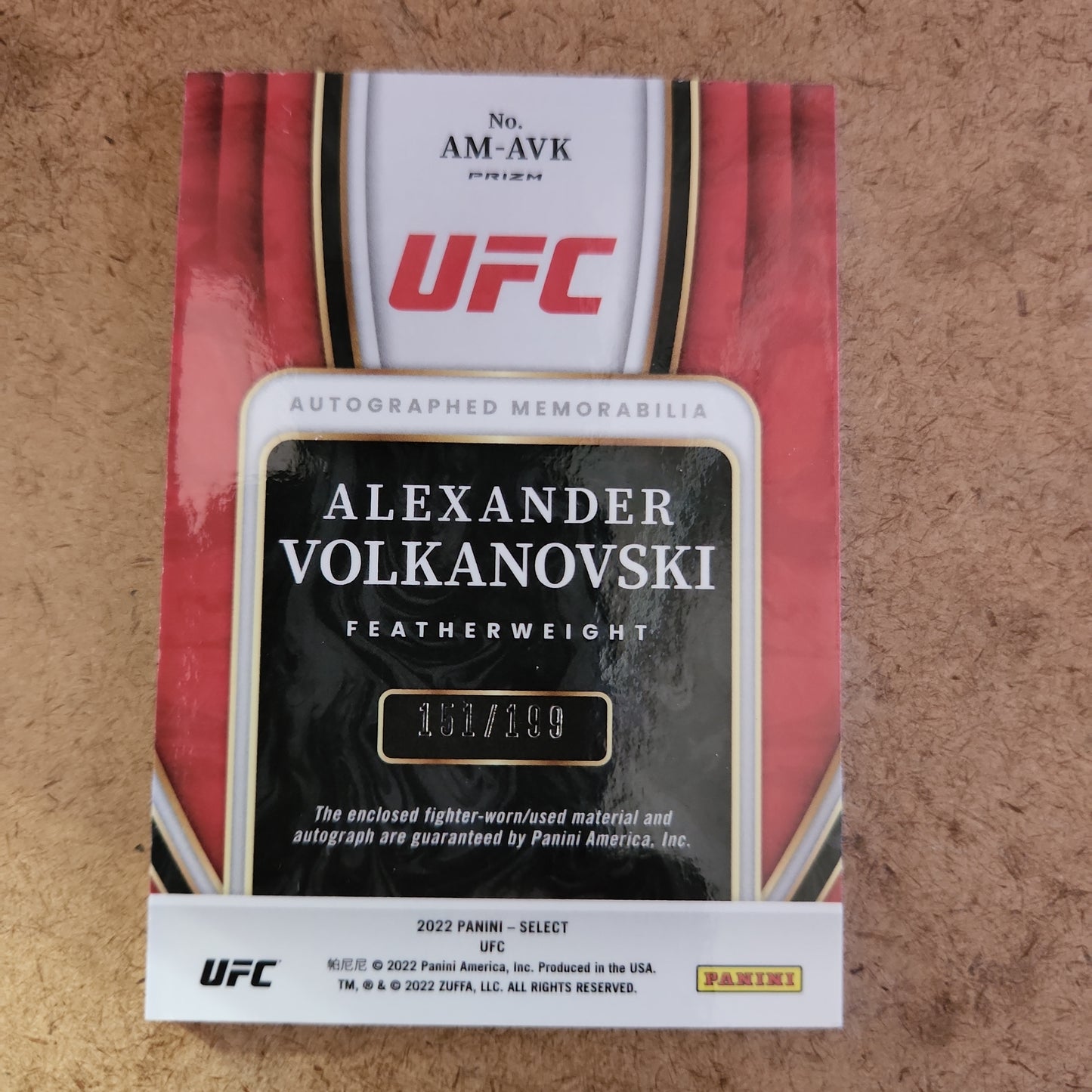 Panini UFC Select 2022 Alexander Volkanovski Auto Relic 151/199 #AM-AVK
