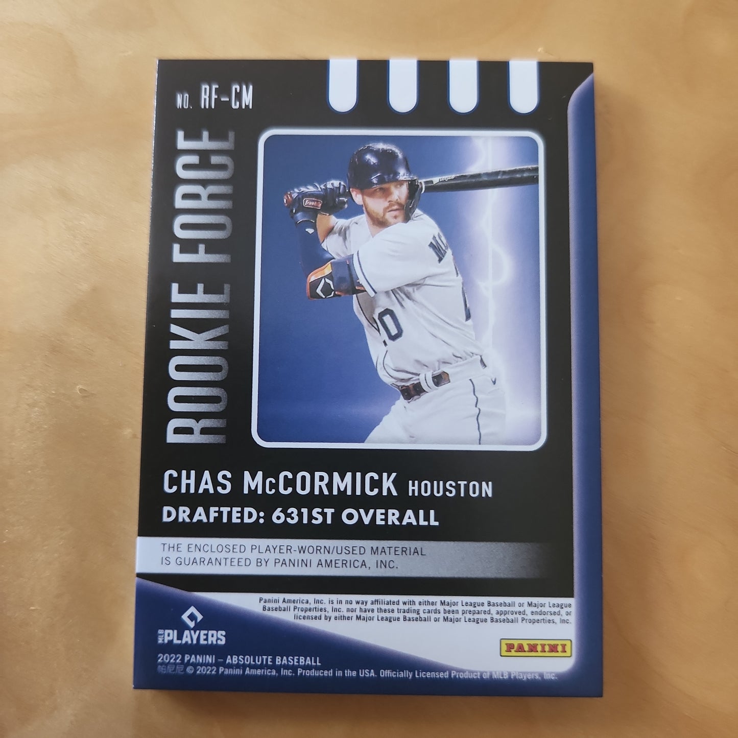 Panini Absolute Baseball Rookie Force RC Chas McCormick Jersey Patch 058/299 #RF-CM