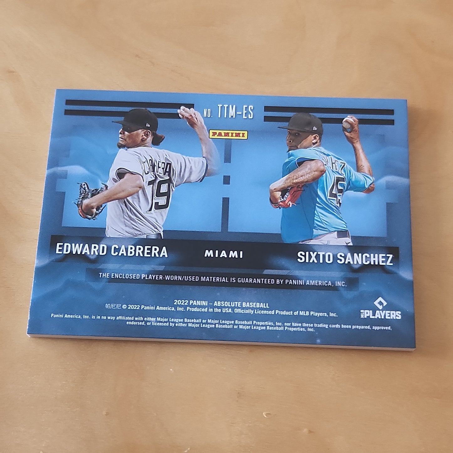 Panini Teamates Absolute Baseball Teamates Edward Cabrera Sixto Sanchez 008/199 #TTM-ES