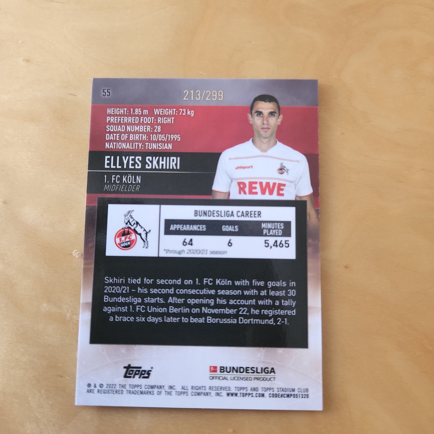 Topps Stadium Club Chrome Ellyes Skhiri Purple Parallel 213/299 #55