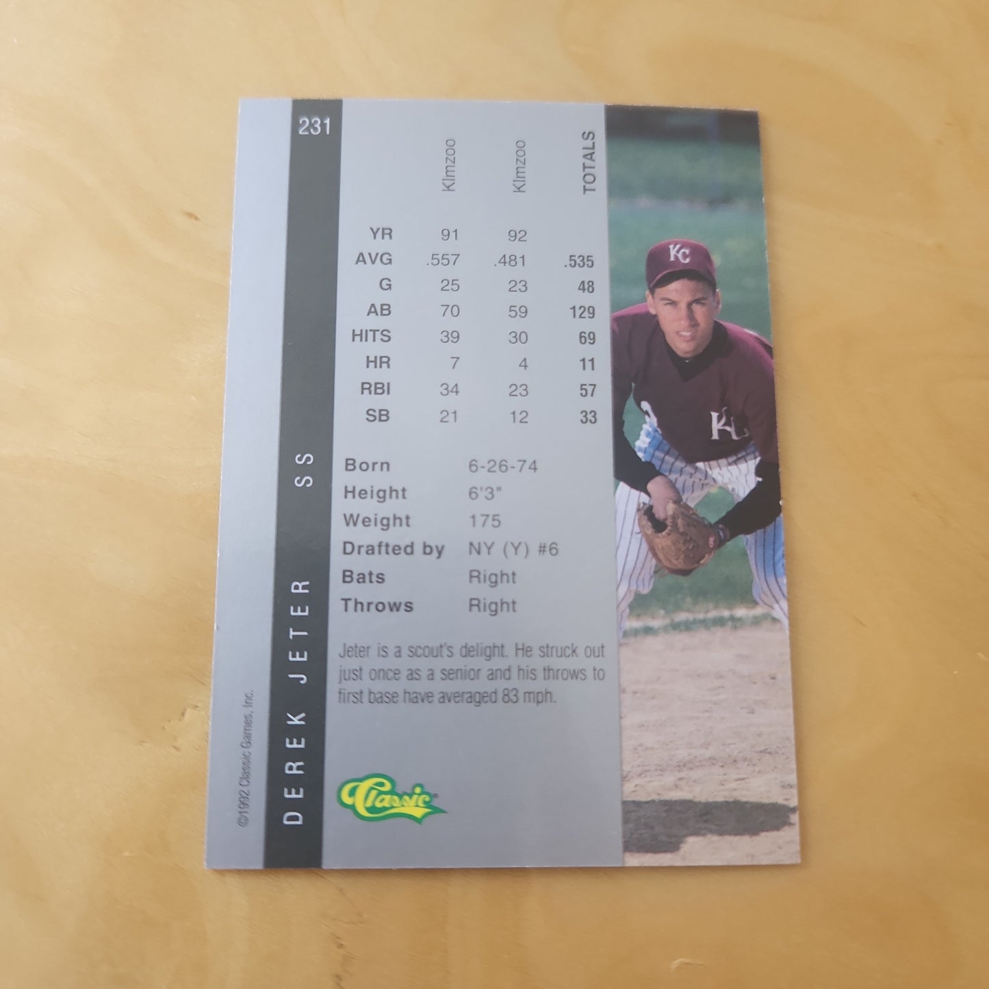 Classic Four Sports Draft Pick 1992 Collection Derek Jeter SS #231