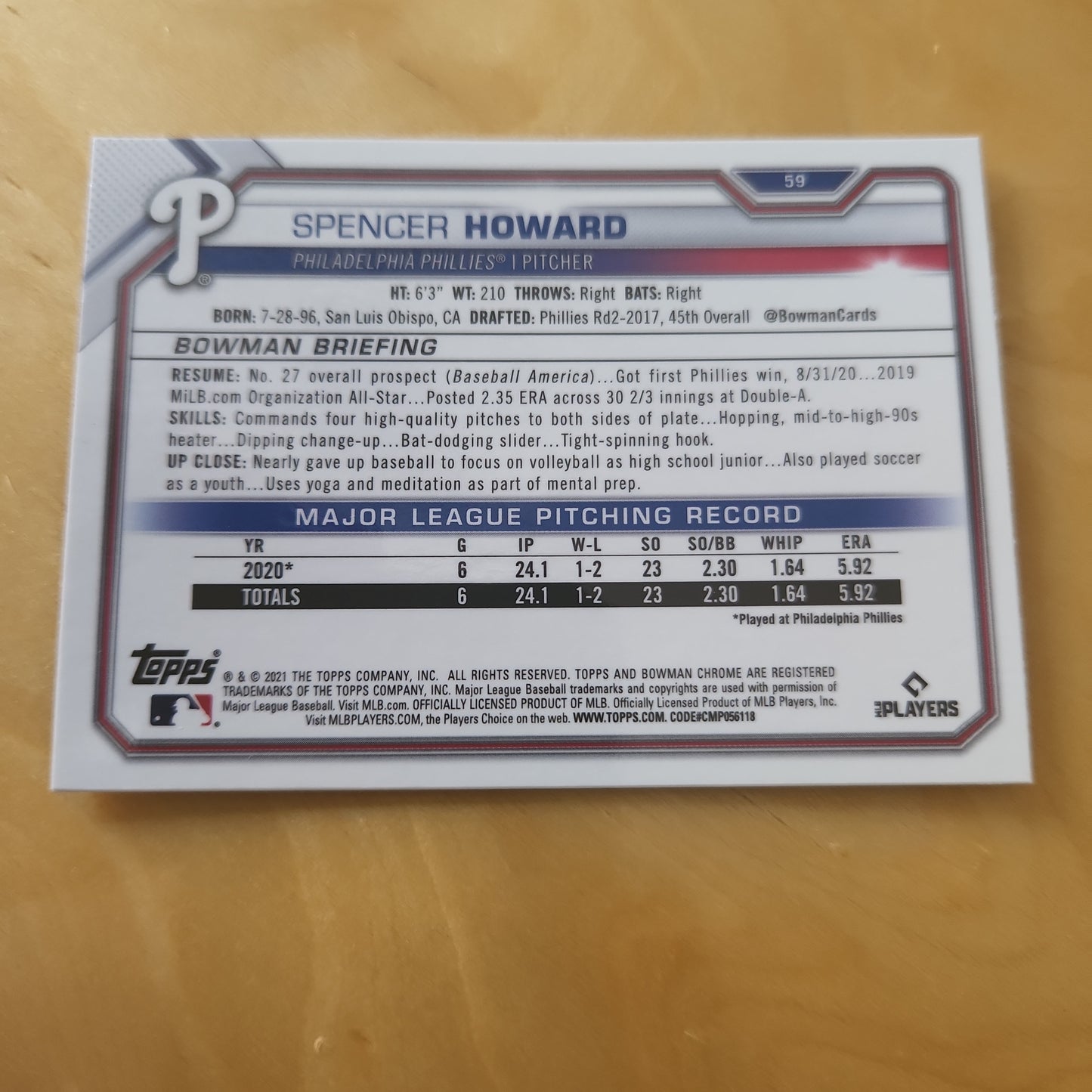 Topps B Chrome RC Green Reverse Green Refractor Spencer Howard #59
