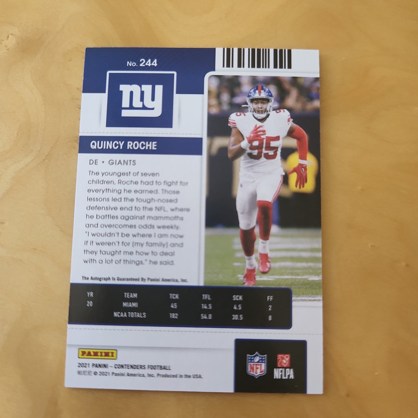 Panini Contenders 2021 Football Rookie Ticket RC Quincy Roche Auto #244