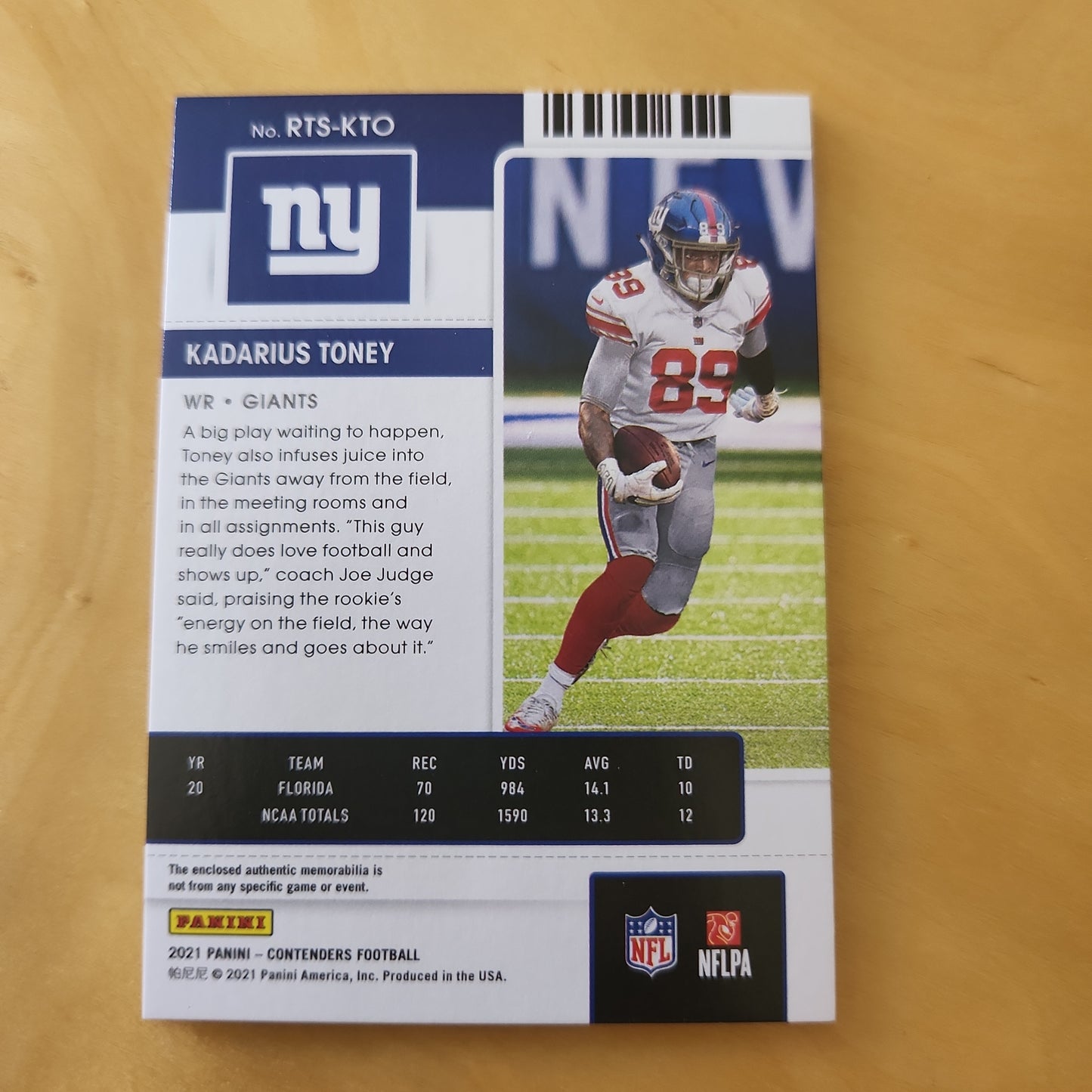 Panini Contenders 2021 Football Rookie Ticket Green Parallel RC Kadarius Toney Jersey Patch #RTS-KTO