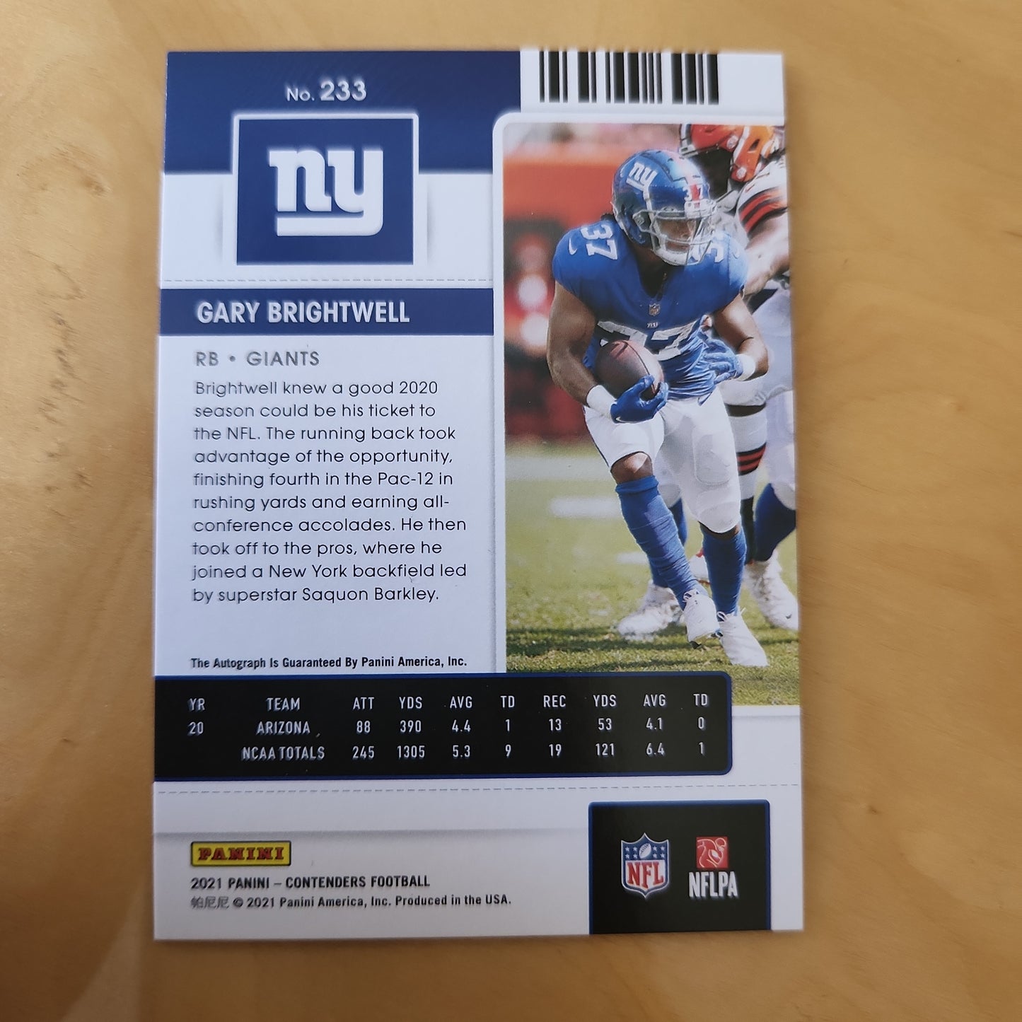 Panini Contenders 2021Football Wild Card Round Gold Parallel RC Gary Brightwell Auto #233