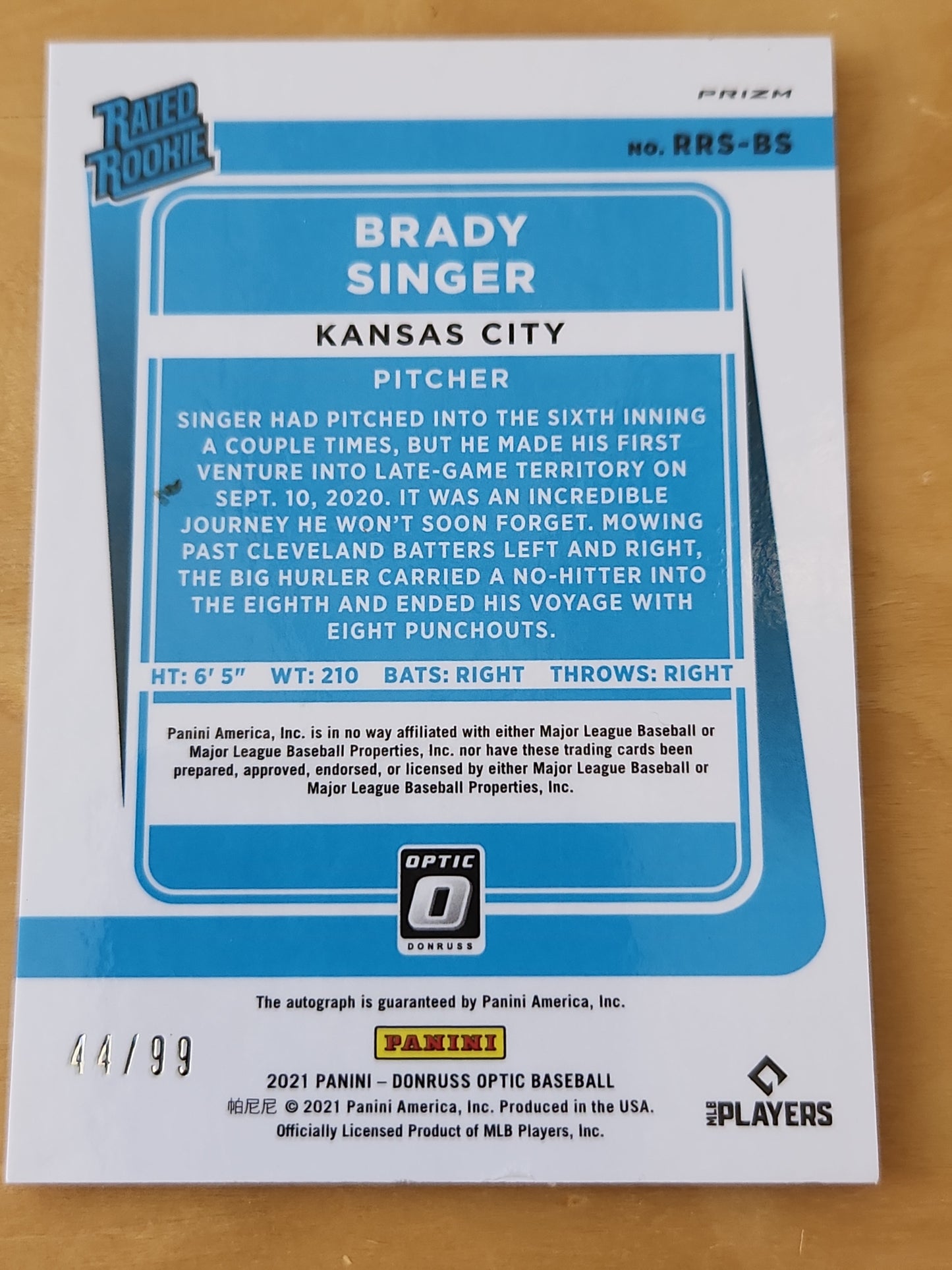 2021 Panini Donruss Optic Rated Rookie Brady Singer AUTO Pandora Red 44/99 #RRS-BS