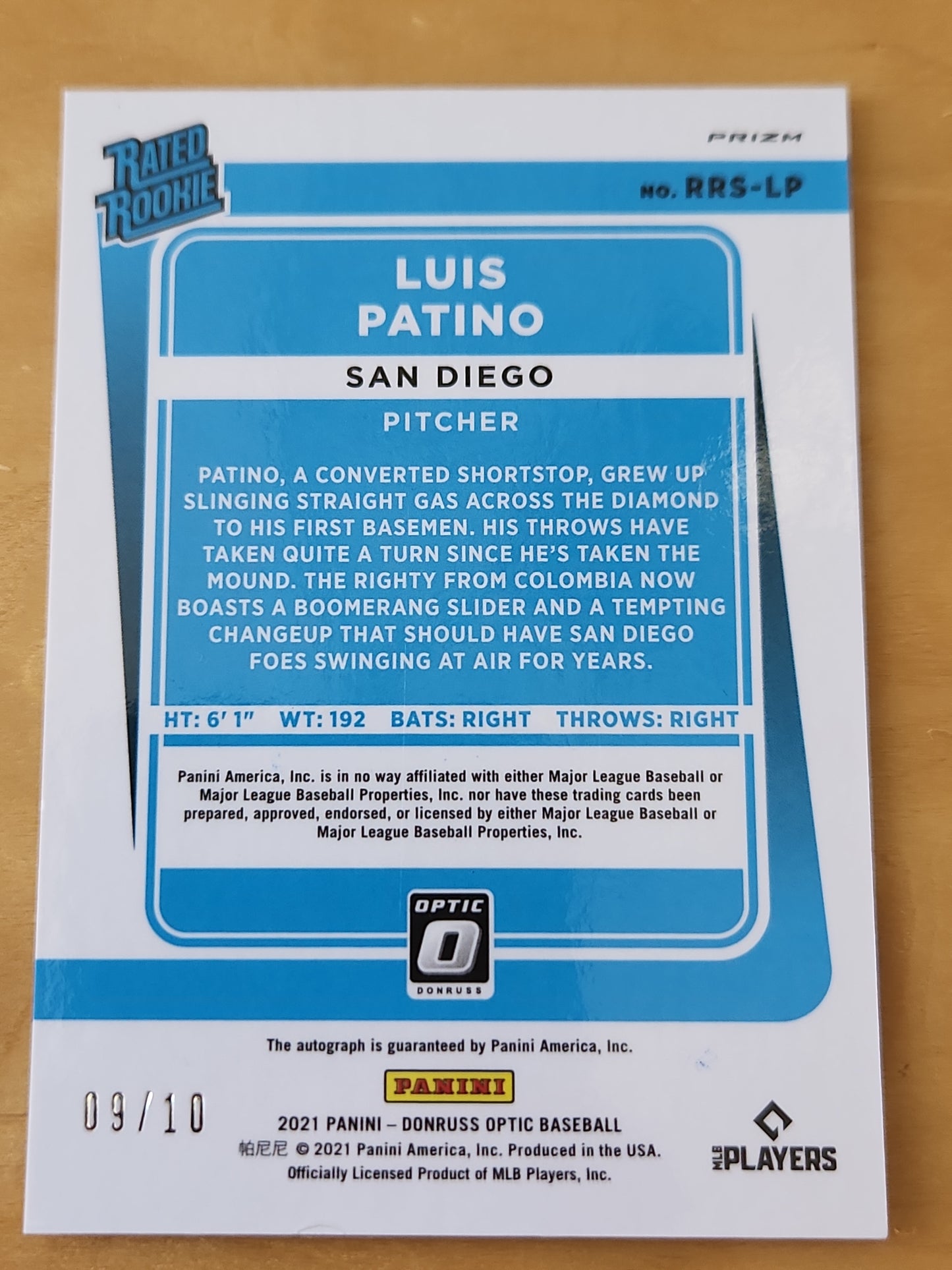 2021 Panini Luis Patino AUTO Rated Rookie Gold Referactor 9/10 # RRS-LP