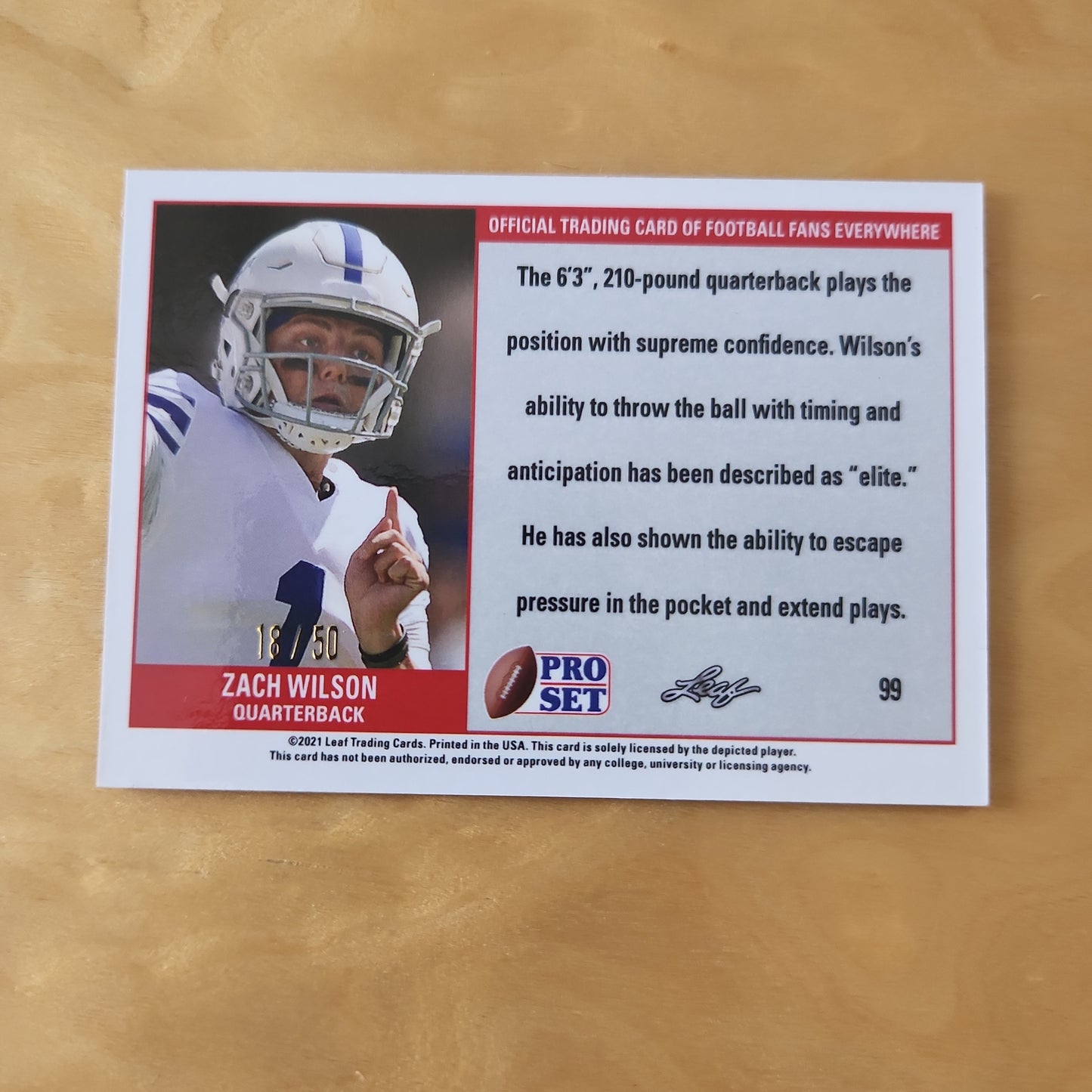 Leaf RC Rookie Pro Set Prospect Zack Wilson Cracked Ice 18/50 #99