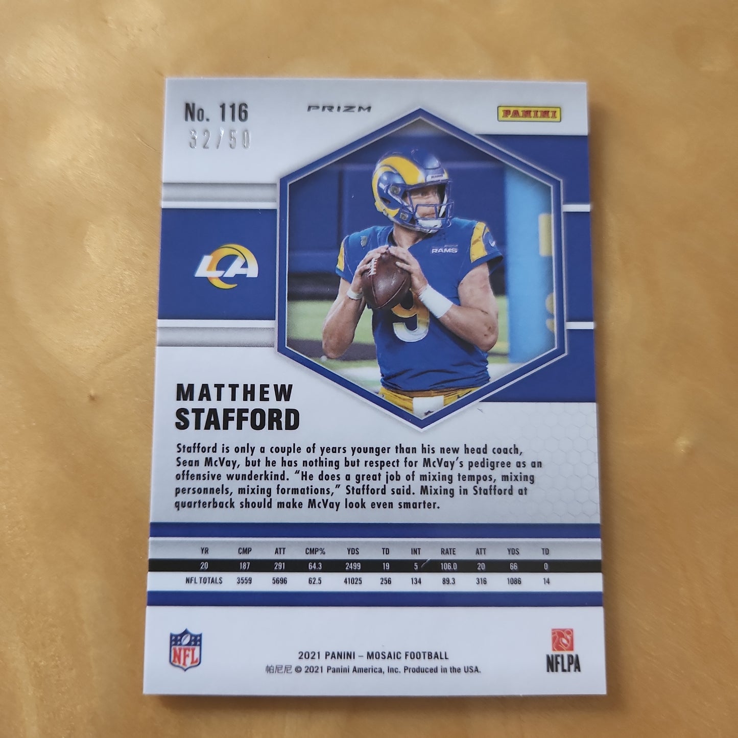 Panini Prizm Mosaic Purple Parallel Refractor Matthew Stafford 32/50 #116