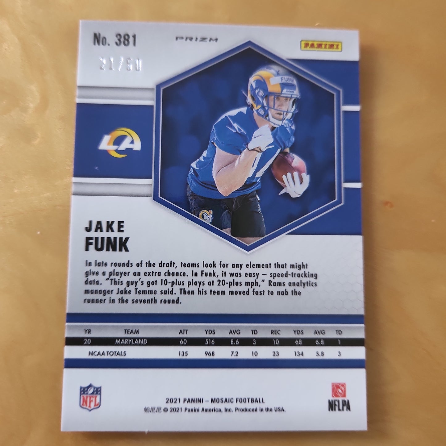 Panini Prizm Mosaic Purple Parallel Refractor RC Jake Funk 21/50 #381