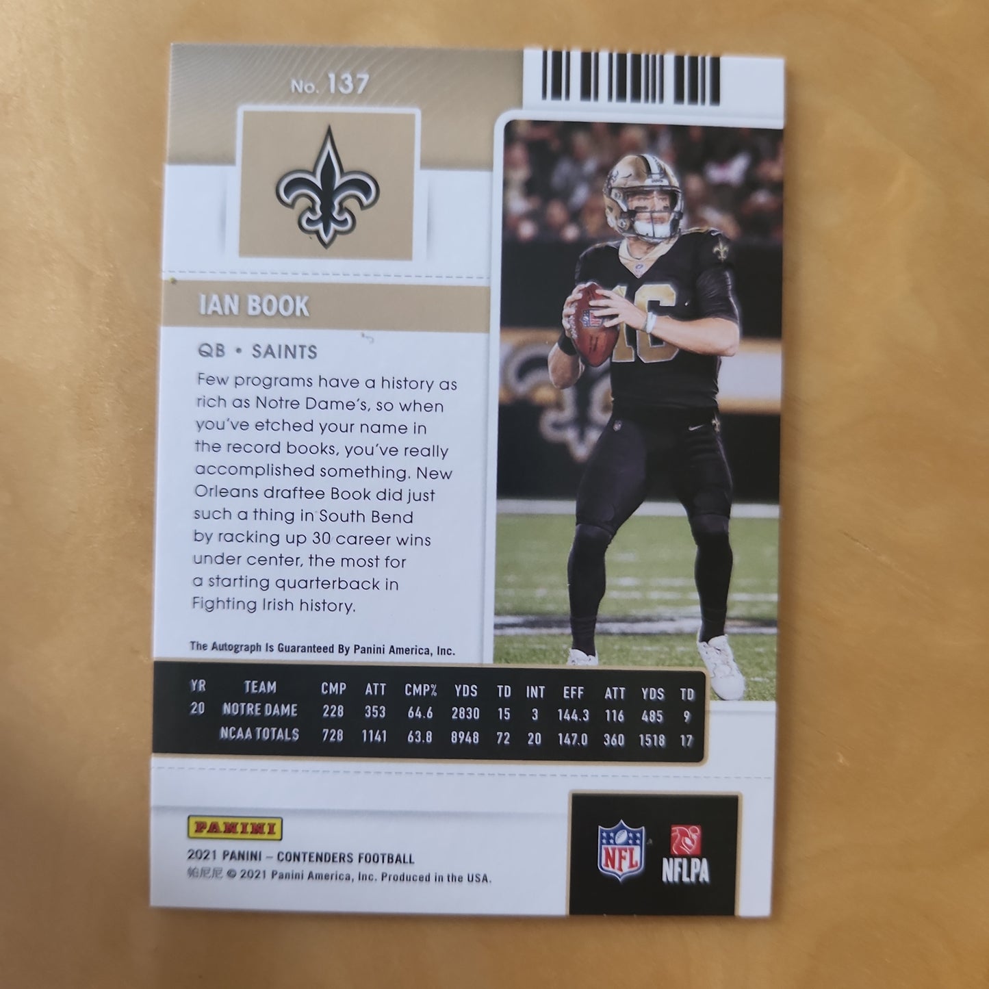 Panini Contenders 2021 Football Rookie Ticket RC Ian Book Auto #137