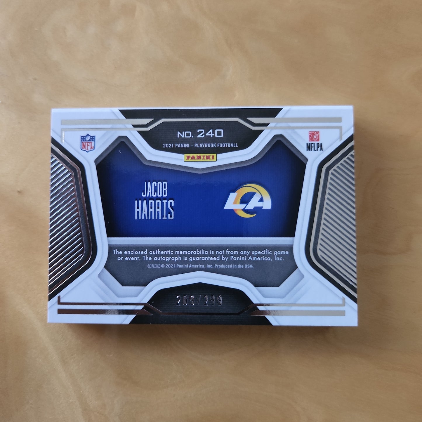 Panini Playbook Jacob Harris RC Auto Jersey Patch 209/299 #240