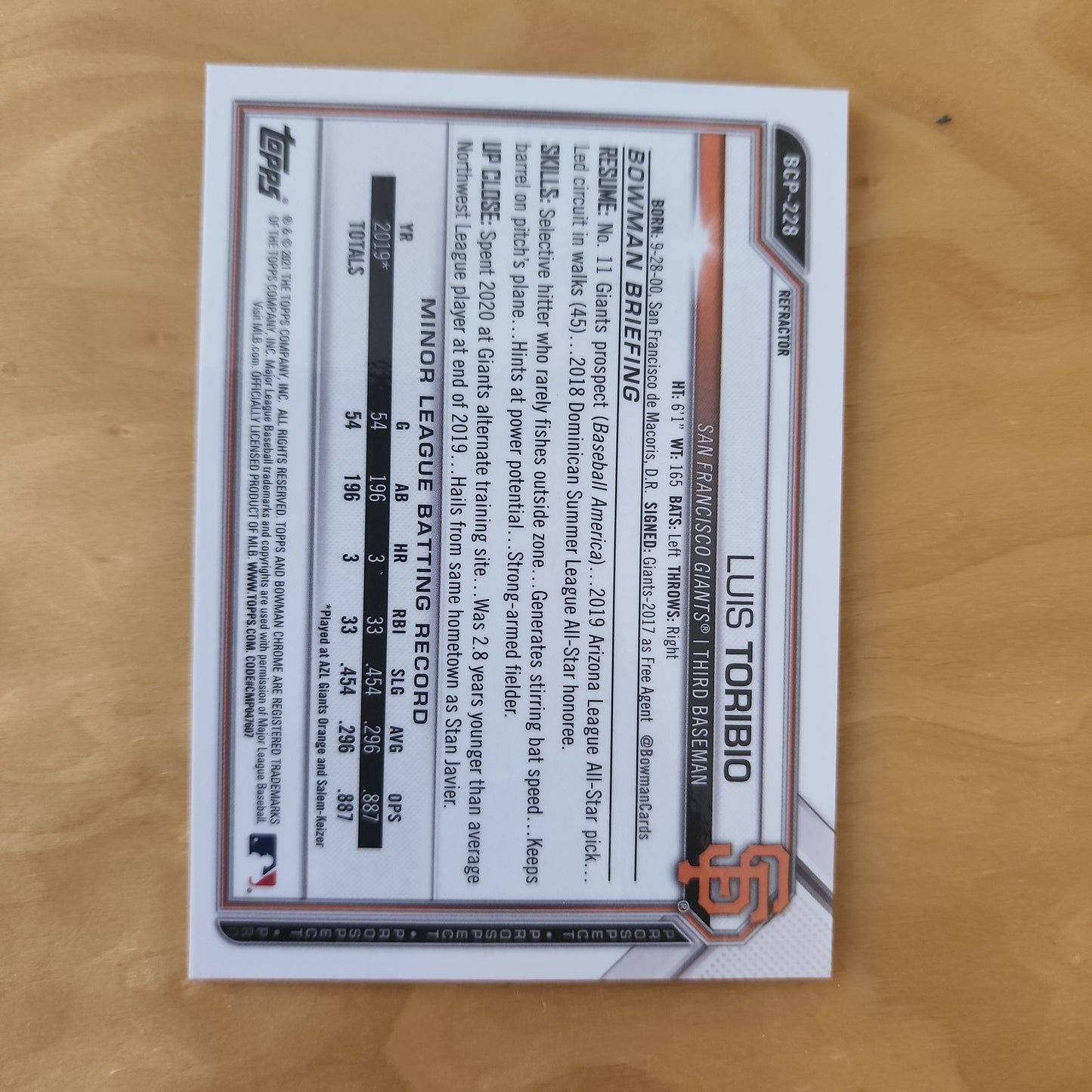 Topps Chrome B 1st Bowman Holo Luis Toribio  #BCP-228 116/499