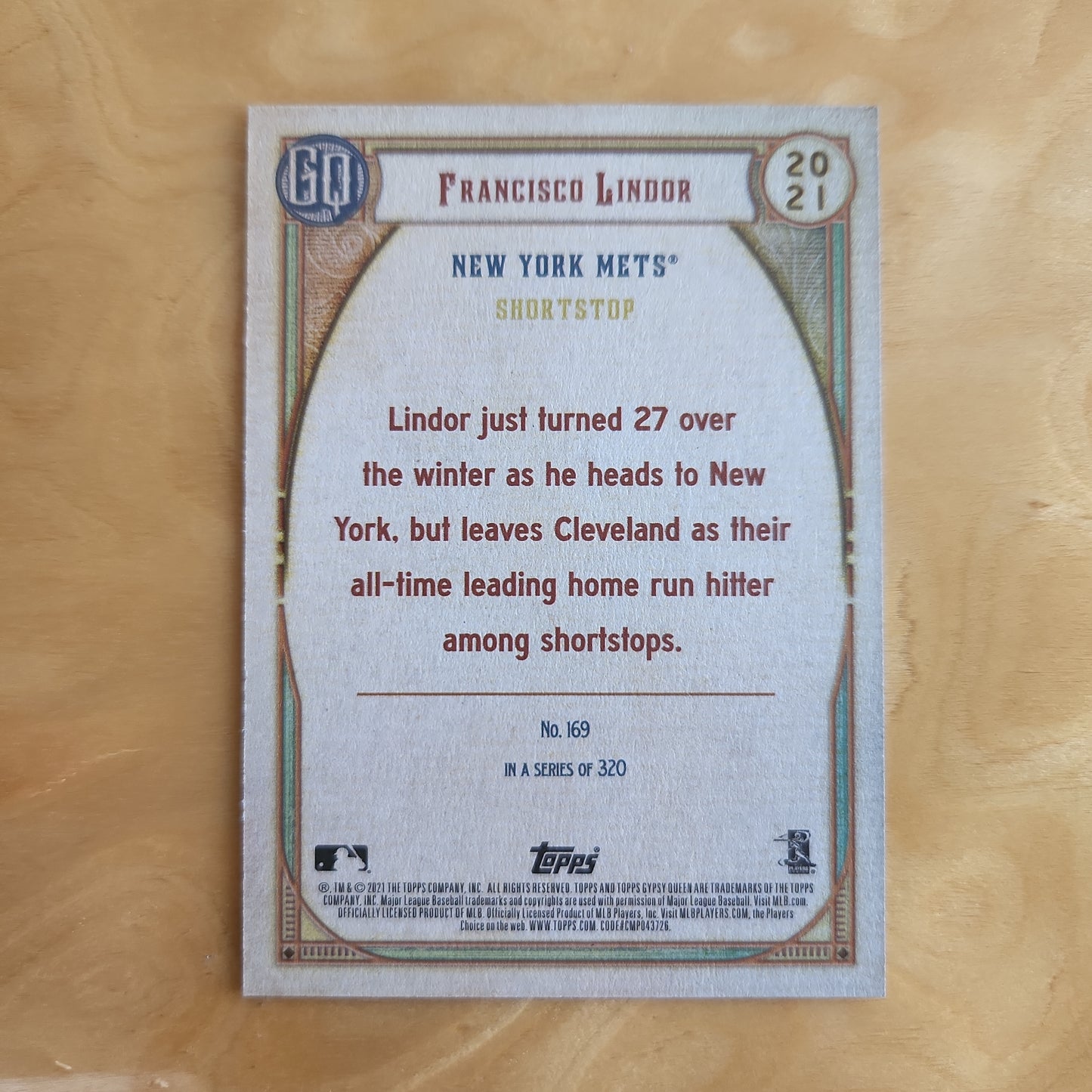 Topps Gypsy Queen Francisco Lindor 2021 #169 In A Series of 320