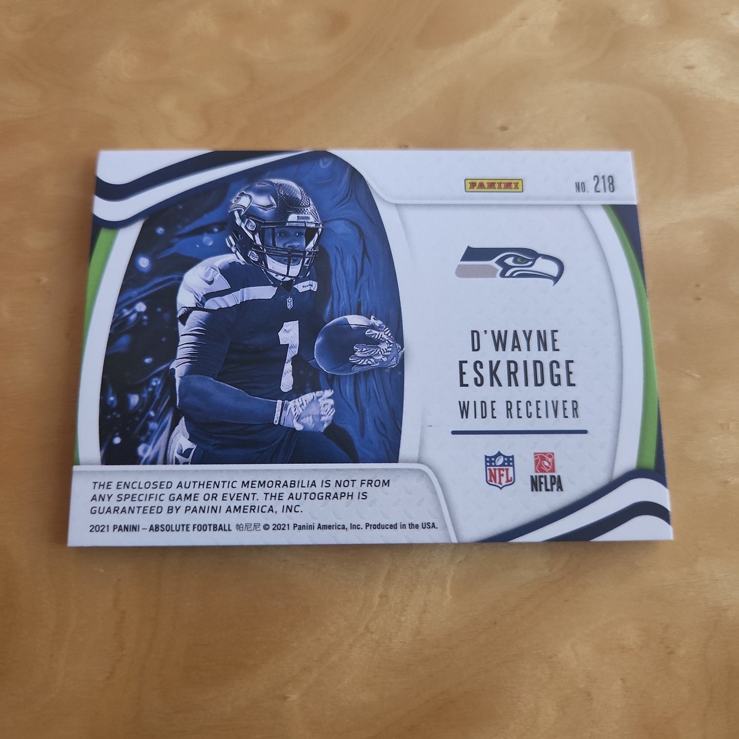 Panini Absolute Football Rookie Premiere D'Wayne Eskridge Jersey RC Patch Auto 261/399 #218
