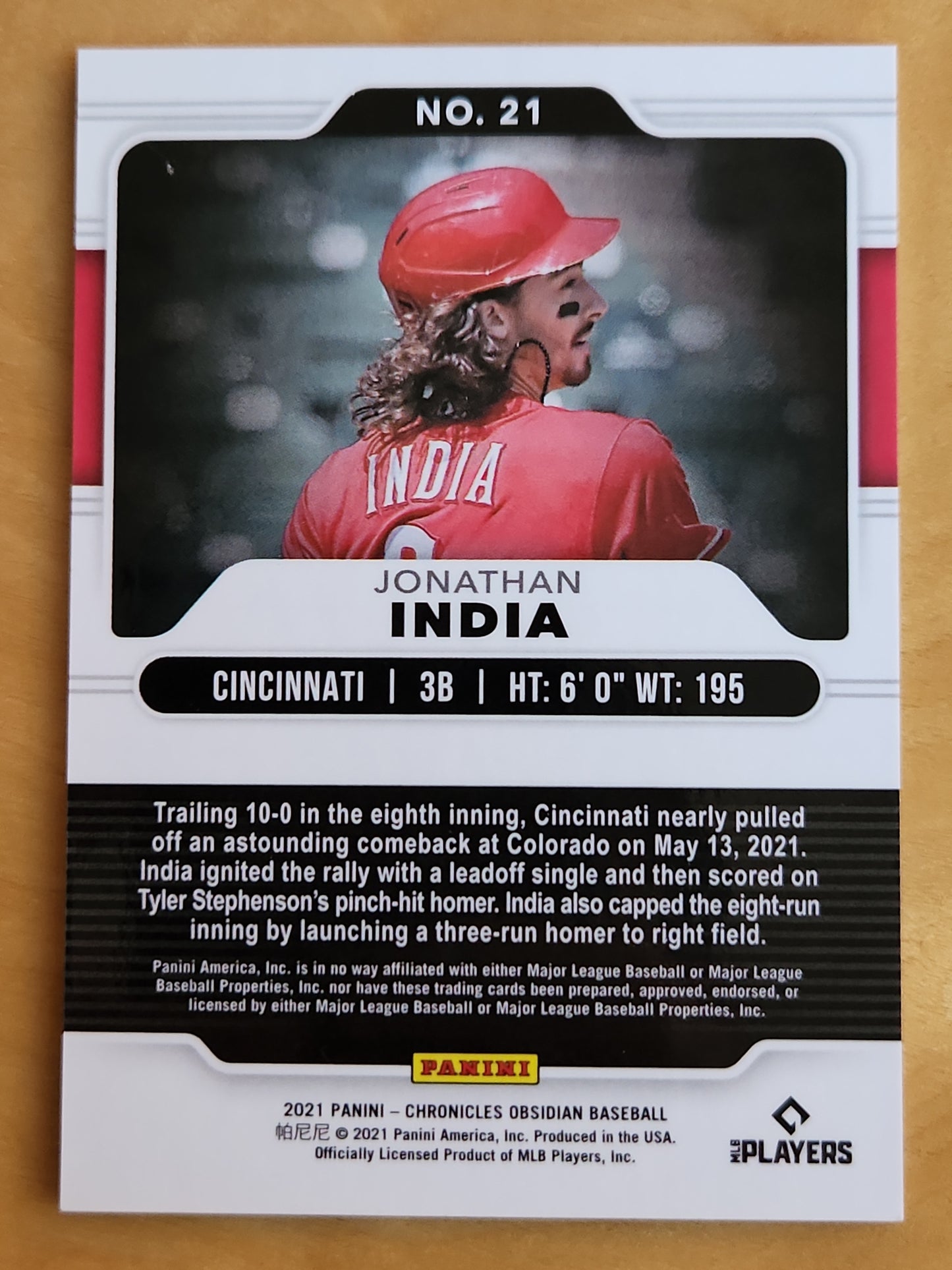 2021 Panini Chronicles Obsidian Jonathan India RC  #21 refractor