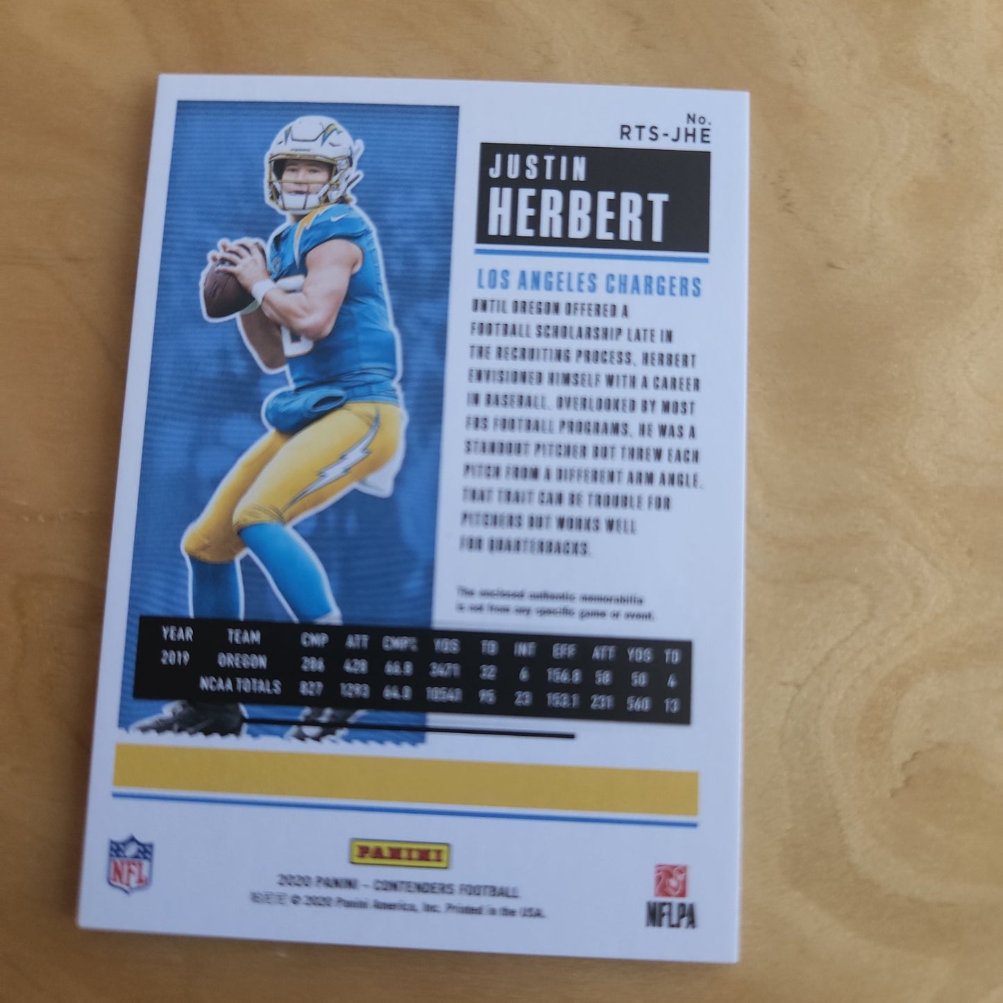 Panini Contenders 2020 Football Rookie Ticket Green  Parallel Justin Herbert RC Jersey Patch #RTS-JHE