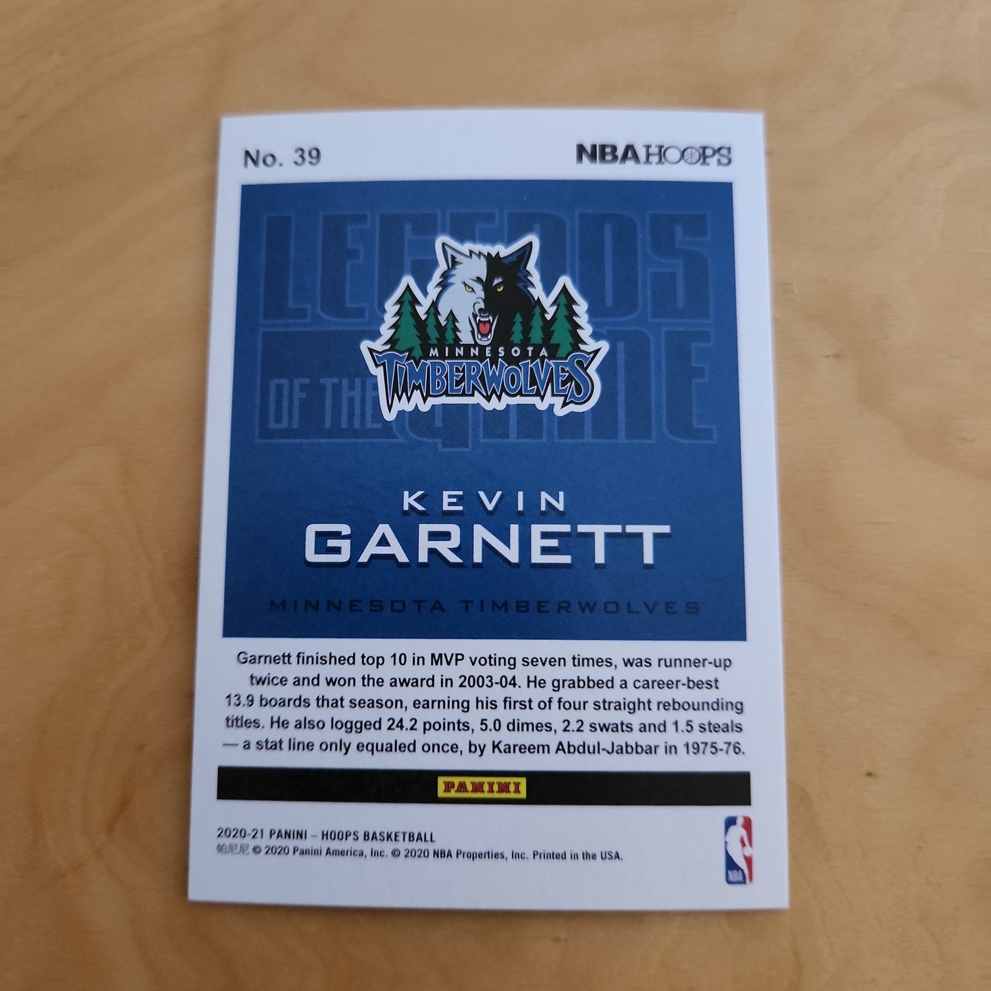 Panini NBA HoopsLegends Of The Game Kevin Garnett 303/699 #39