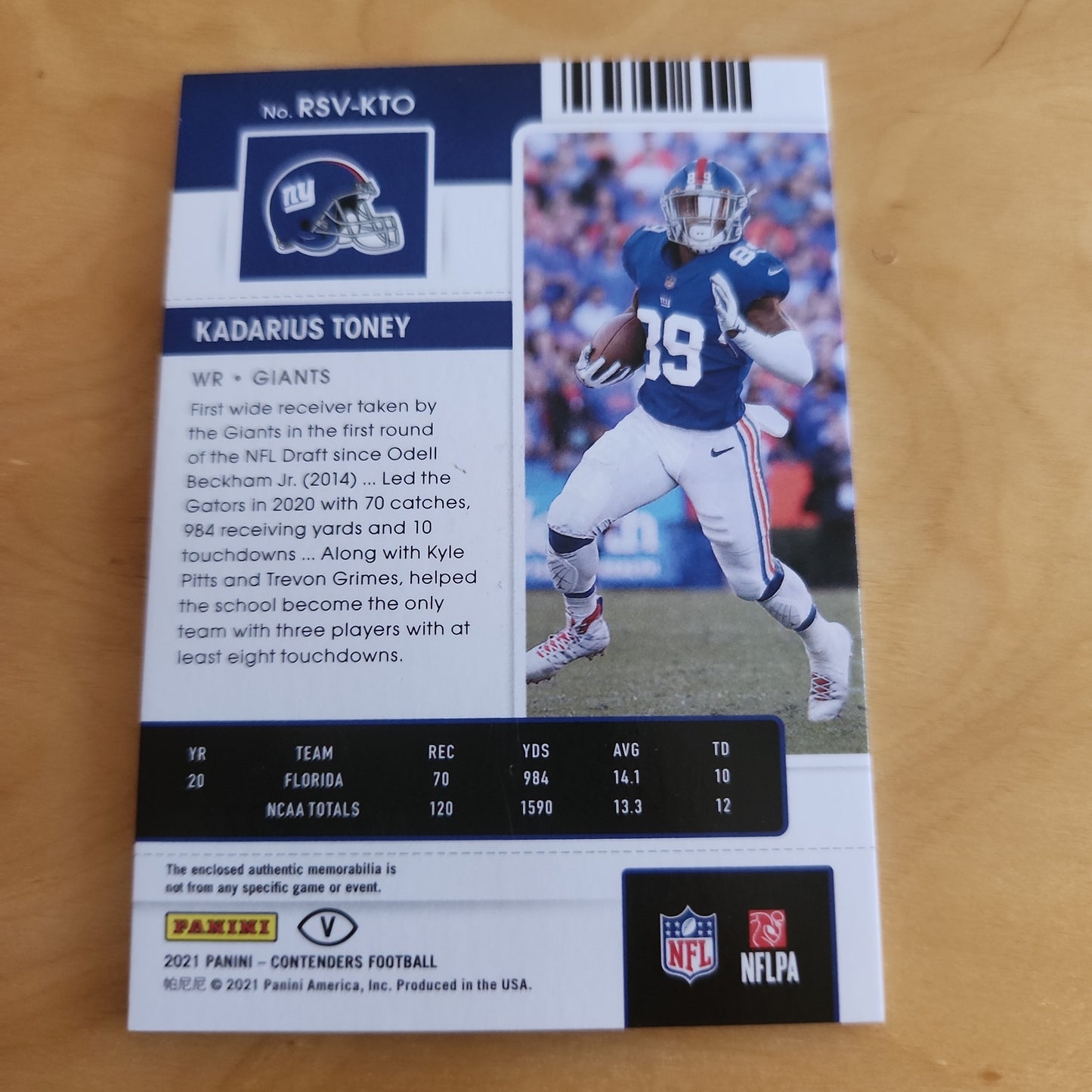 Panini Contenders Rookie Ticket Green Parallel Kadarius Toney RC Jersey Patch #RSV-KTO