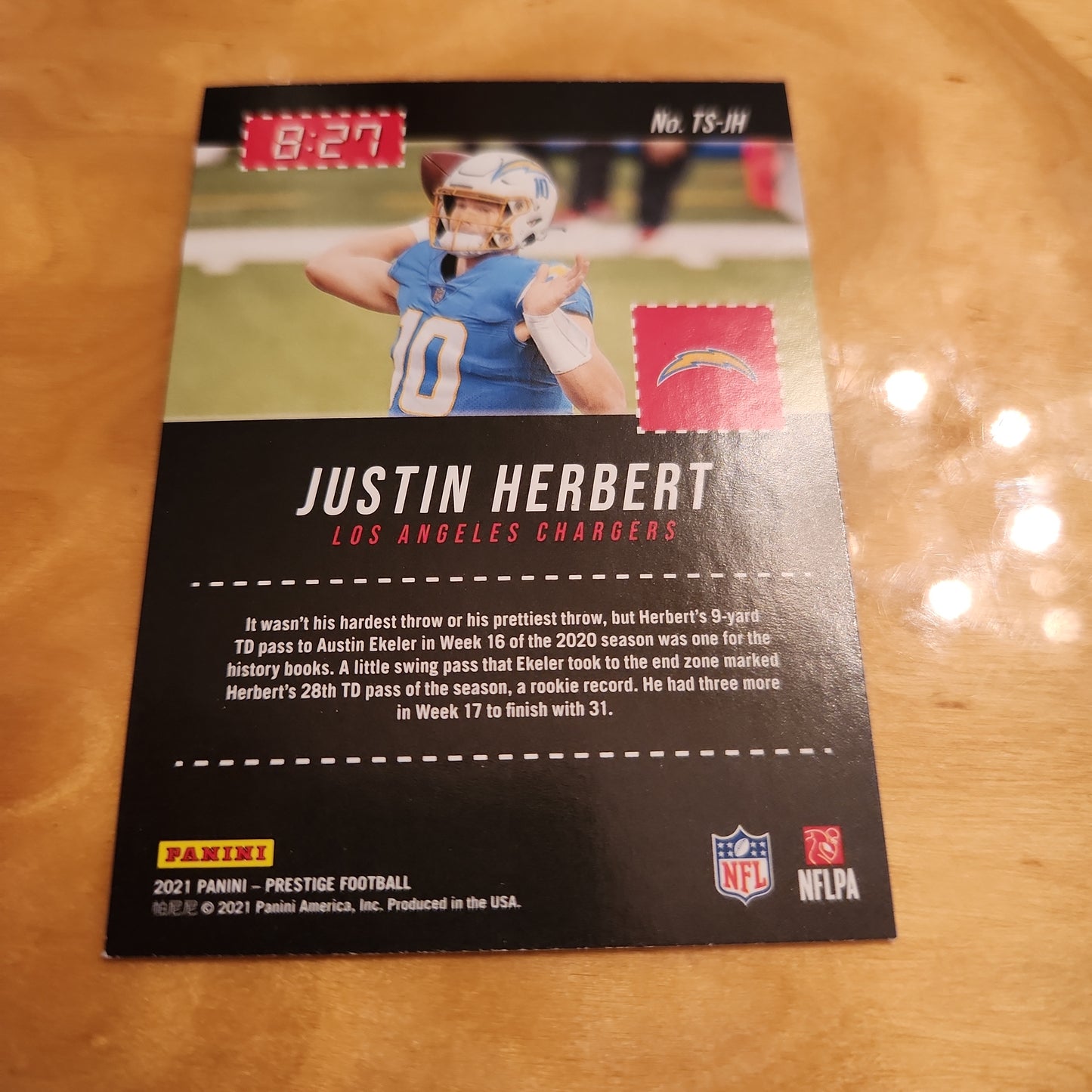 Panini Prestage Time Stopped 8:27 Justin Herbert Rookie Records #TS-JH