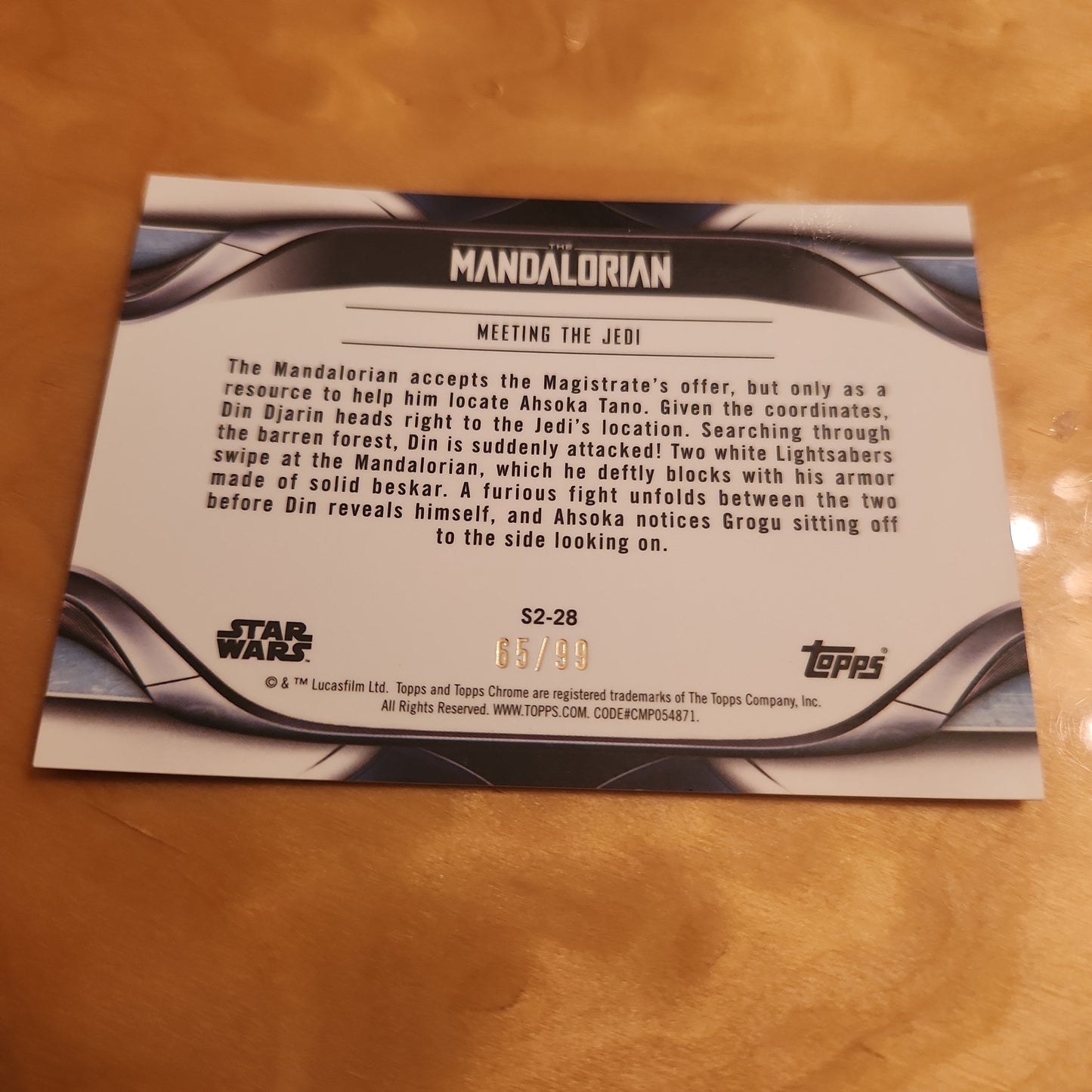 Topps Chrome Star Wars The Mandalorian Blue Refractor Meeting The Jedi 65/99 #S2-28