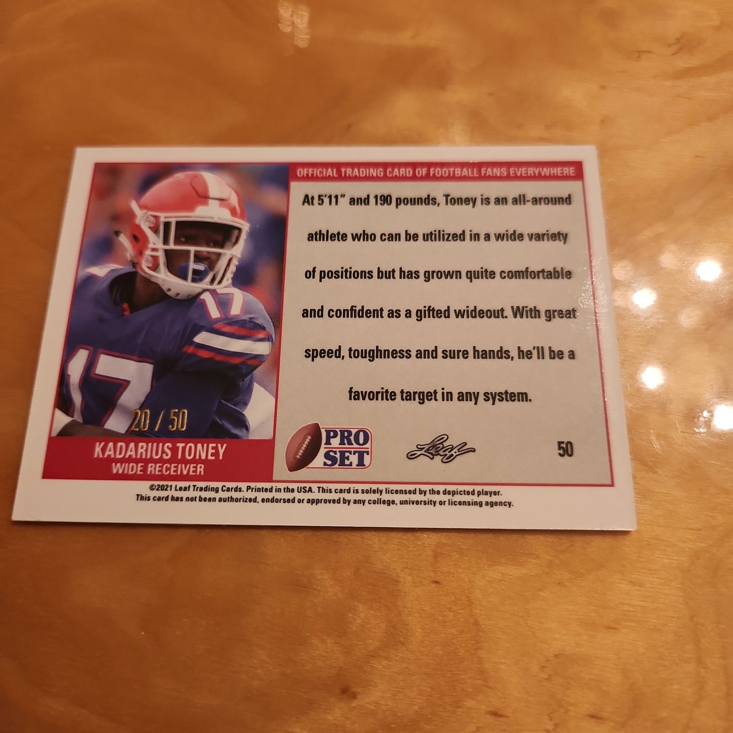 Leaf Rookie Pro Set Red Cracked Ice Kadarius Toney Prospect #20/50 #50