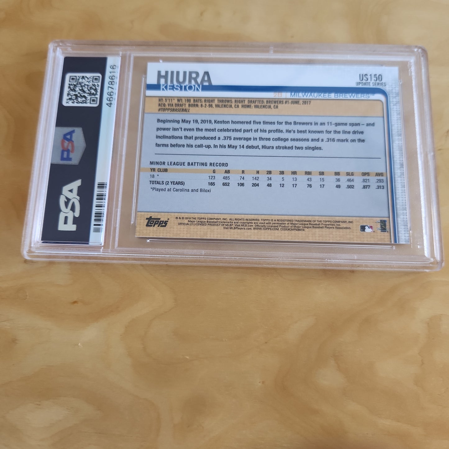 Topps Update Series Picture Variation Keston Hiura RC PSA Grade 9 #US150