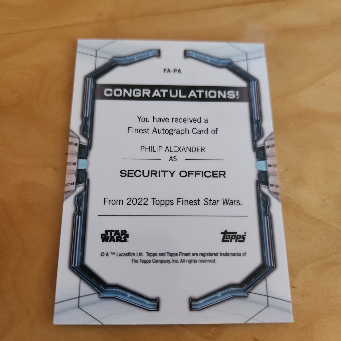 Topps Chrome Finest Athentic Autograph Security Officer Philip Alexander Auto #FA-PA