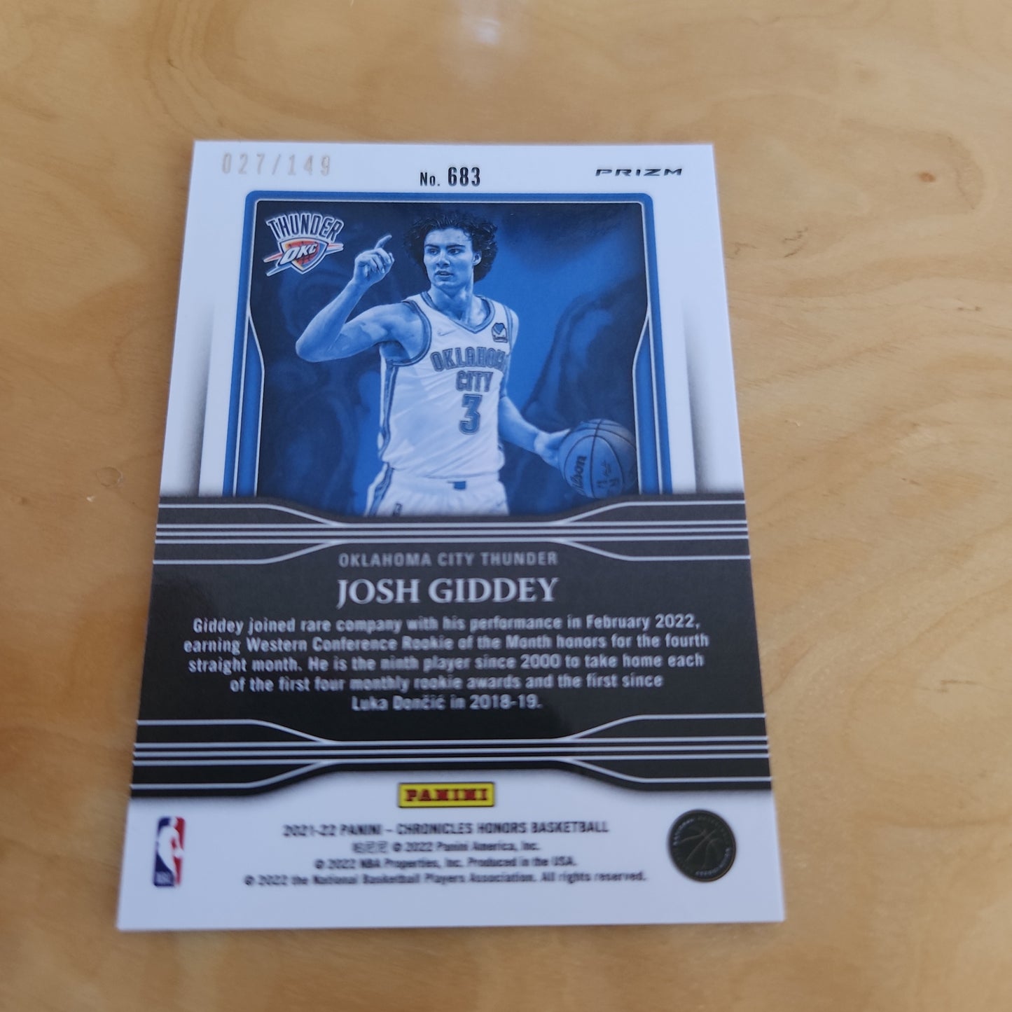 Panini Prizm Honors Red Parallel Josh Giddey RC 027/149 #683