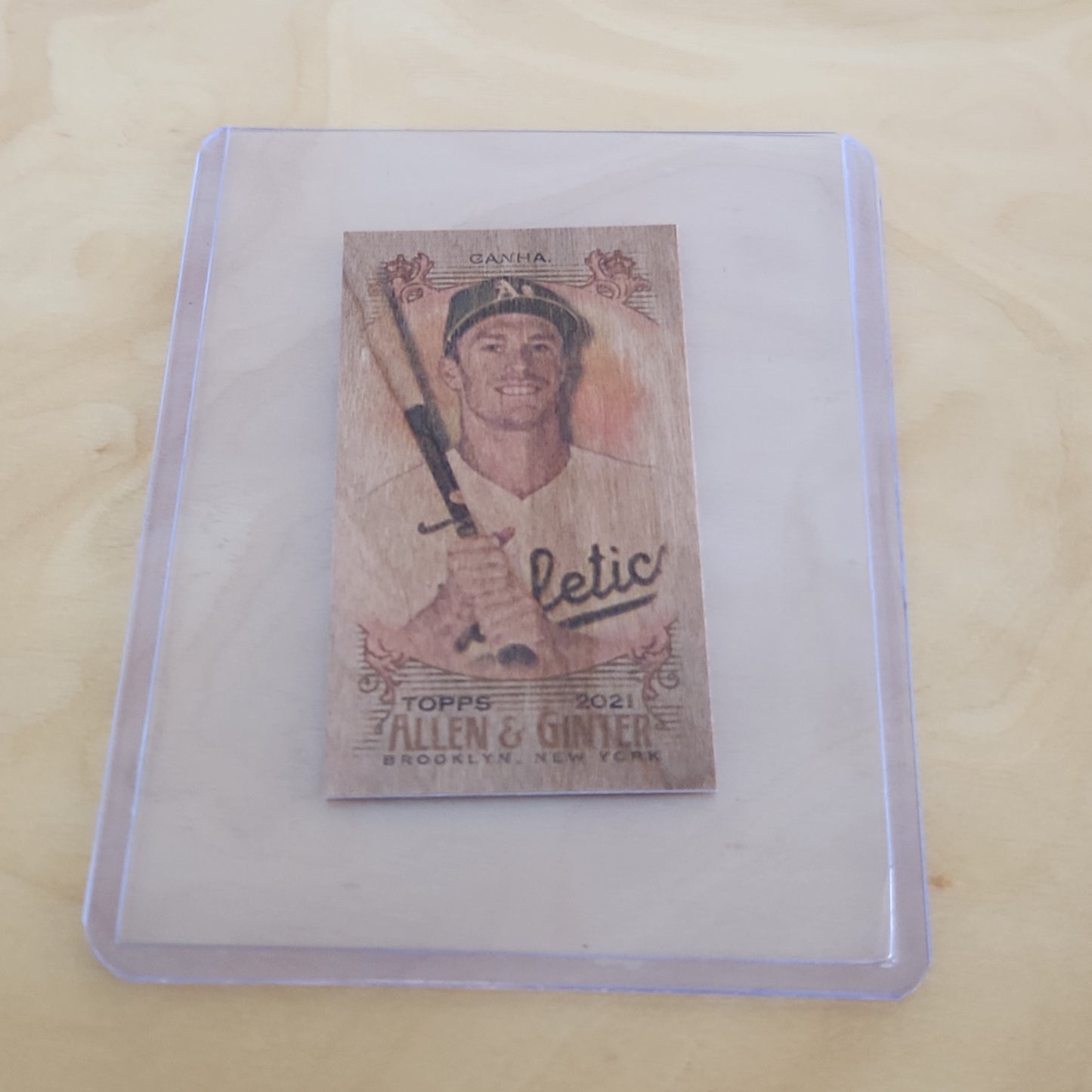 Topps The World Chapione Allen & Ginter Mini Shaved Bat Wood Mark Canha 1/1 #291