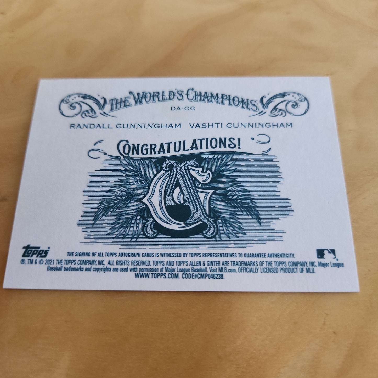 Topps Allen & Ginter Certifued Auotgraph Randall Cunningham and Vashti Cunningham Auto #DA-CC