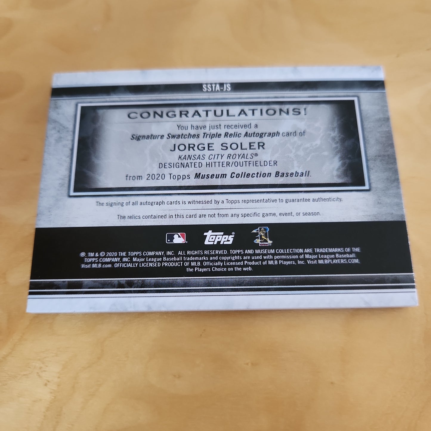 Topps Certified MC Jorge Soler Bat Relic Auto 173/299 1#SSTA-JS